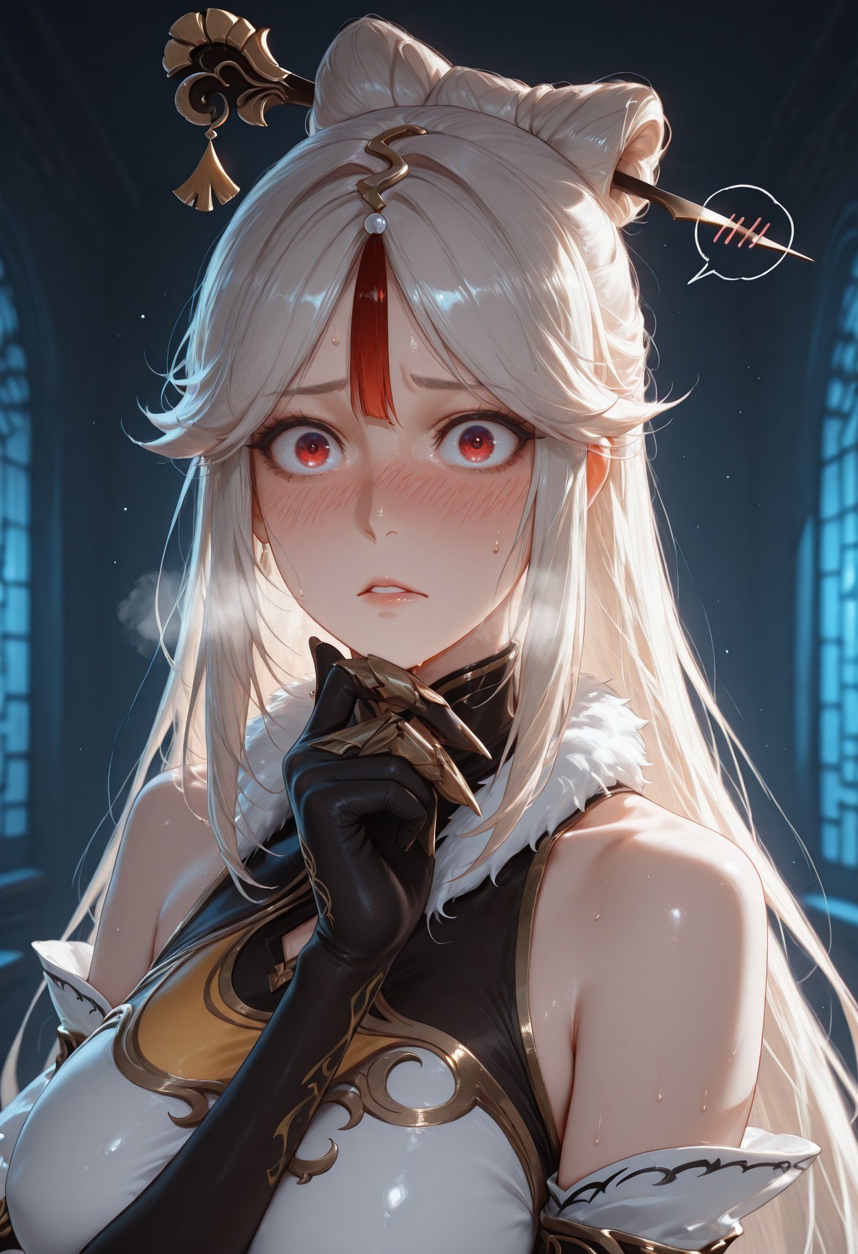 AI Generated Anime Girl - Genshin Impact Shenhe: Black Stockings Lace Lingerie Exposed Intimate Area 267P