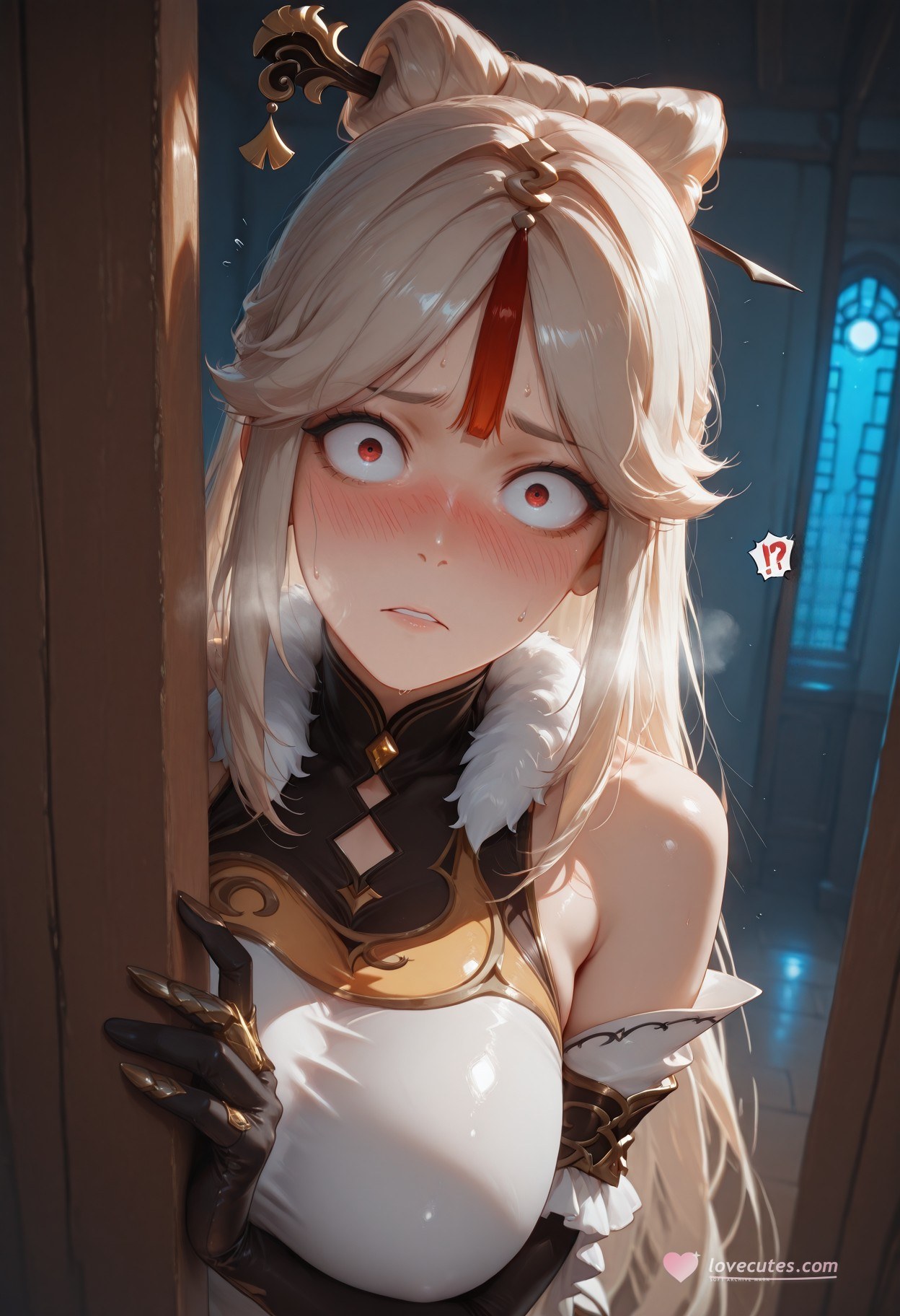 AI Generated Anime Girl - Genshin Impact Shenhe: Black Stockings Lace Lingerie Exposed Intimate Area 267P