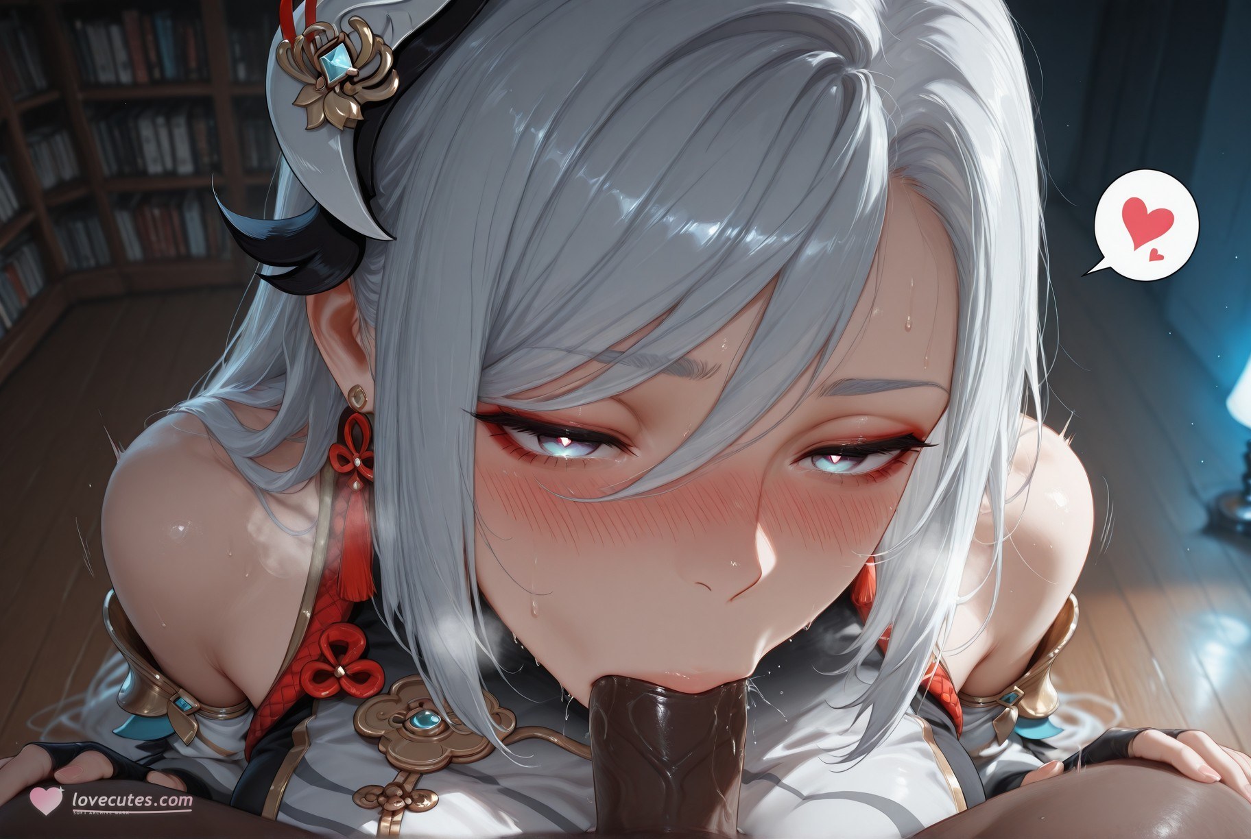 AI Generated Anime Girl - Genshin Impact Shenhe: Black Stockings Lace Lingerie Exposed Intimate Area 267P