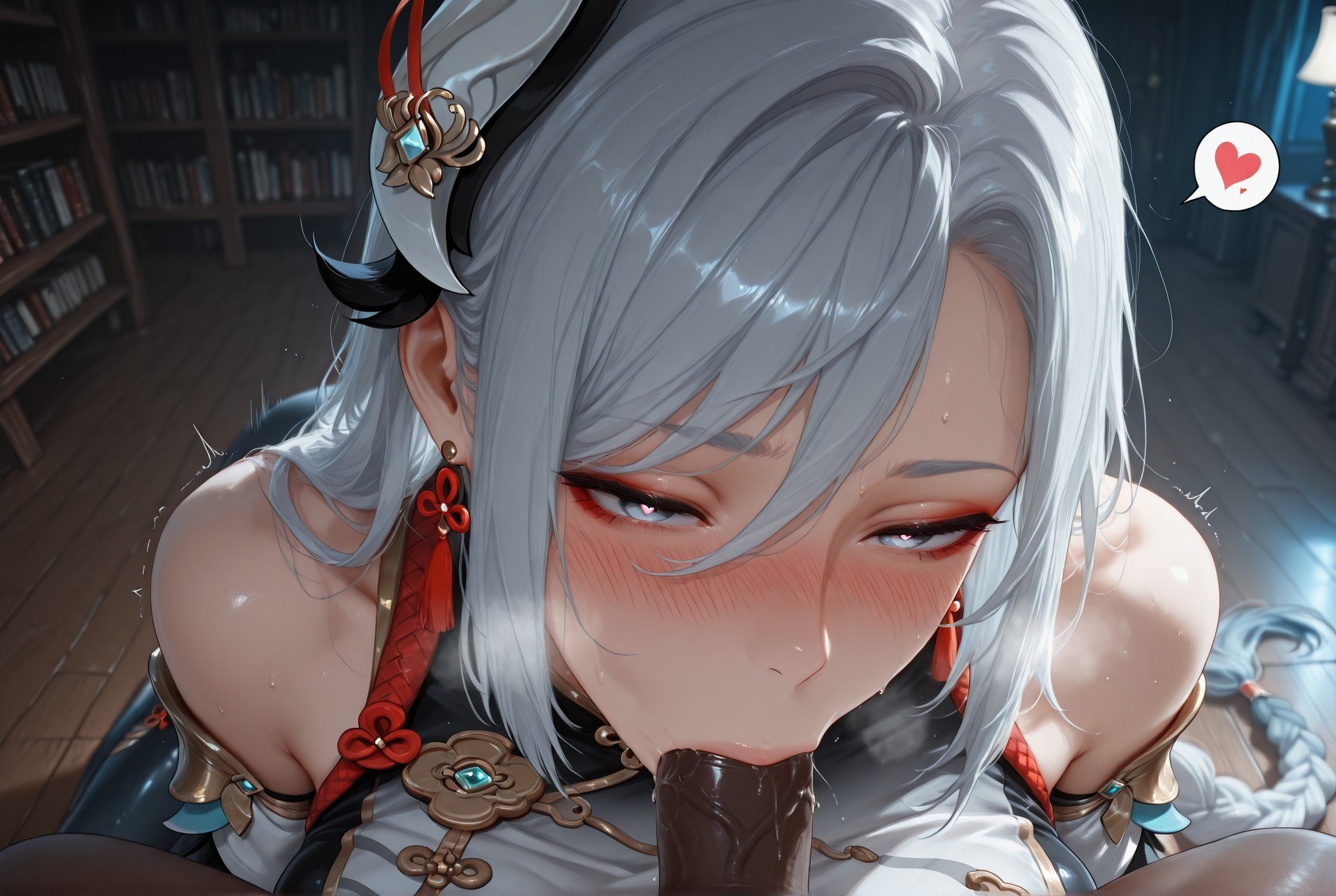 AI Generated Anime Girl - Genshin Impact Shenhe: Black Stockings Lace Lingerie Exposed Intimate Area 267P