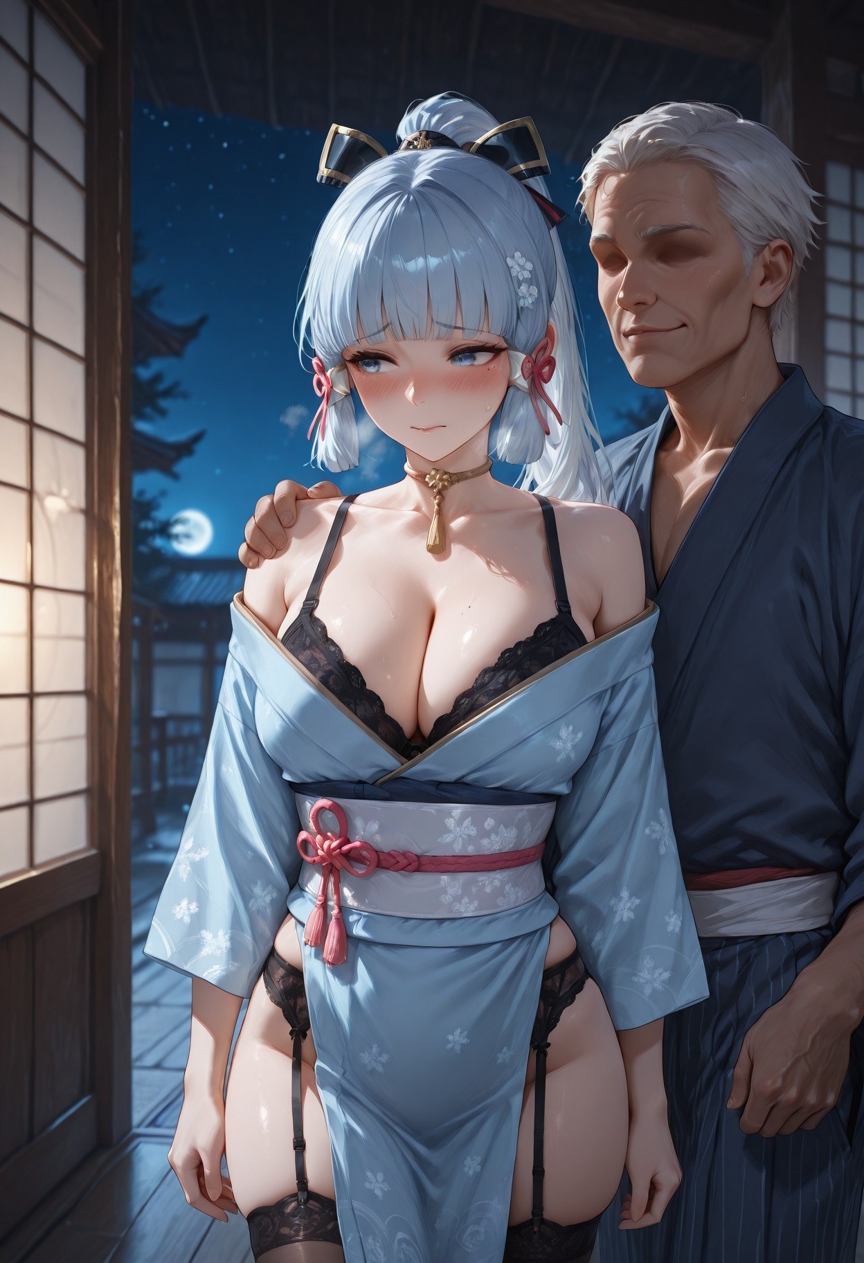AI Generated Anime Girl - 原神 神里绫华 NTR Vol.1：Váy ren tất đen 87P