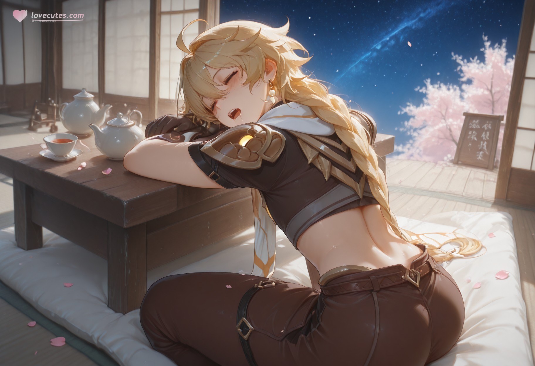 AI Generated Anime Girl - 原神 神里绫华 NTR Vol.1：Váy ren tất đen 87P