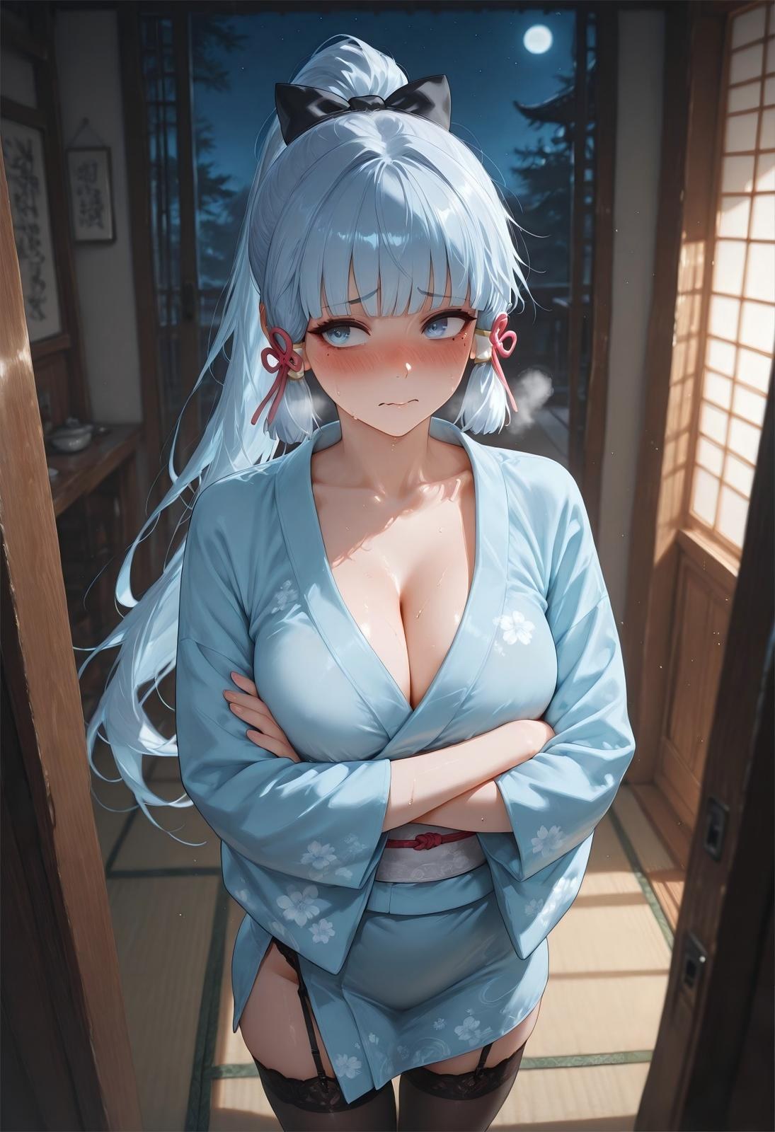 AI Generated Anime Girl - 原神 神里绫华：黑丝床拍露穴 207P