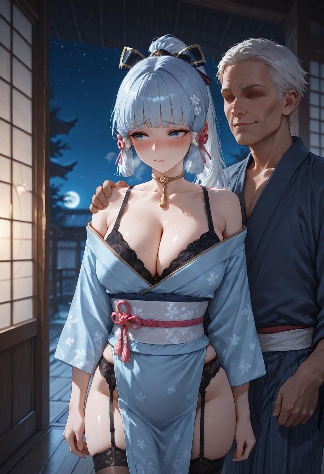 AI Generated Anime Girl - 原神 神里绫华：黑丝床拍露穴 207P