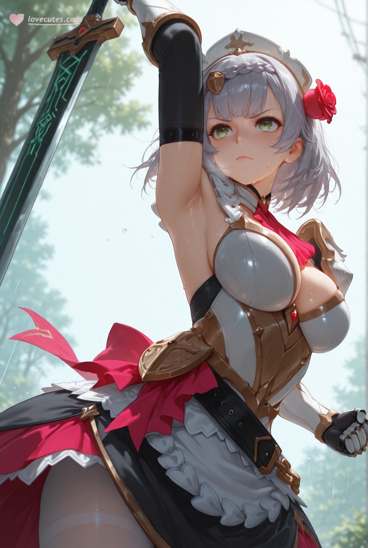AI สร้างขึ้น Anime Girl - 原神 โนเอล、ยูลา รวมชุด: ชุดพยาบาล ถุงน่องขาว 257P
