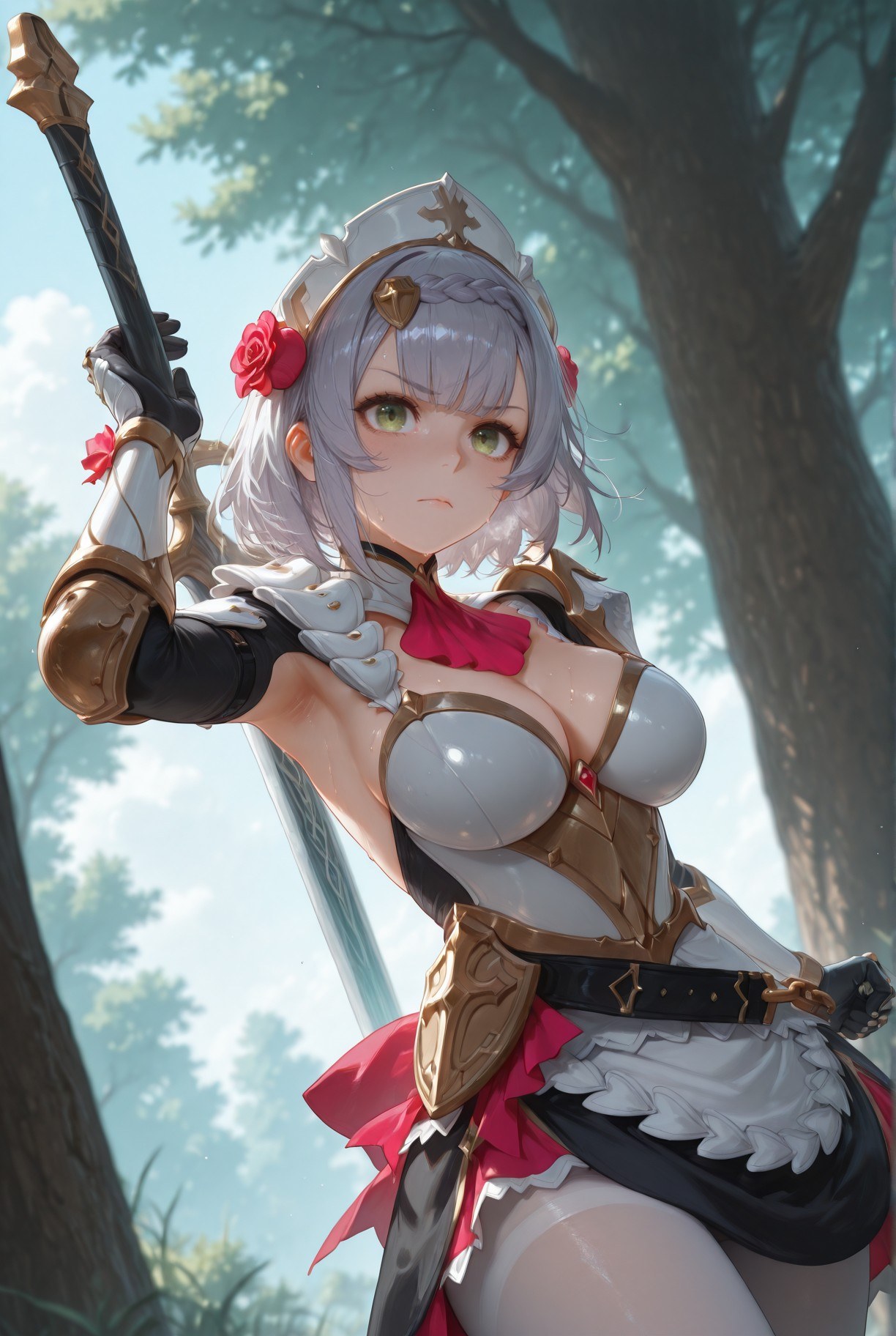 AI สร้างขึ้น Anime Girl - 原神 โนเอล、ยูลา รวมชุด: ชุดพยาบาล ถุงน่องขาว 257P
