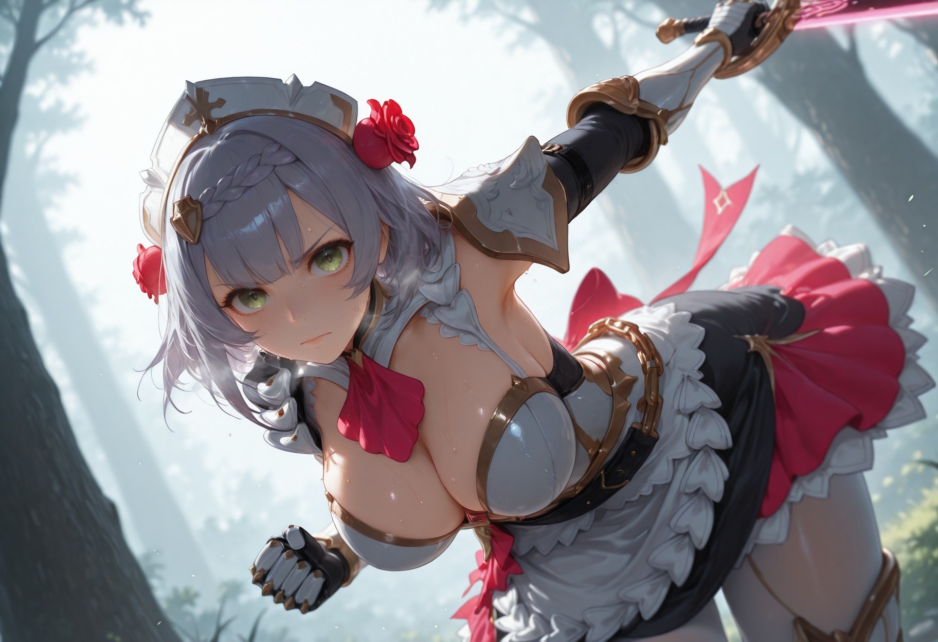 AI Generated Anime Girl - Genshin Impact Noelle, Eula Collection: Nurse Outfit White Stockings 257P