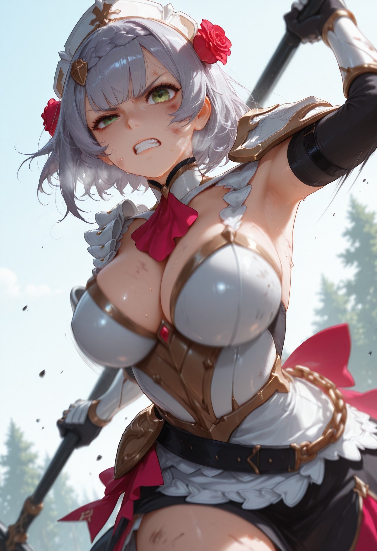 AI Generated Anime Girl - Genshin Impact Noelle, Eula Collection: Nurse Outfit White Stockings 257P