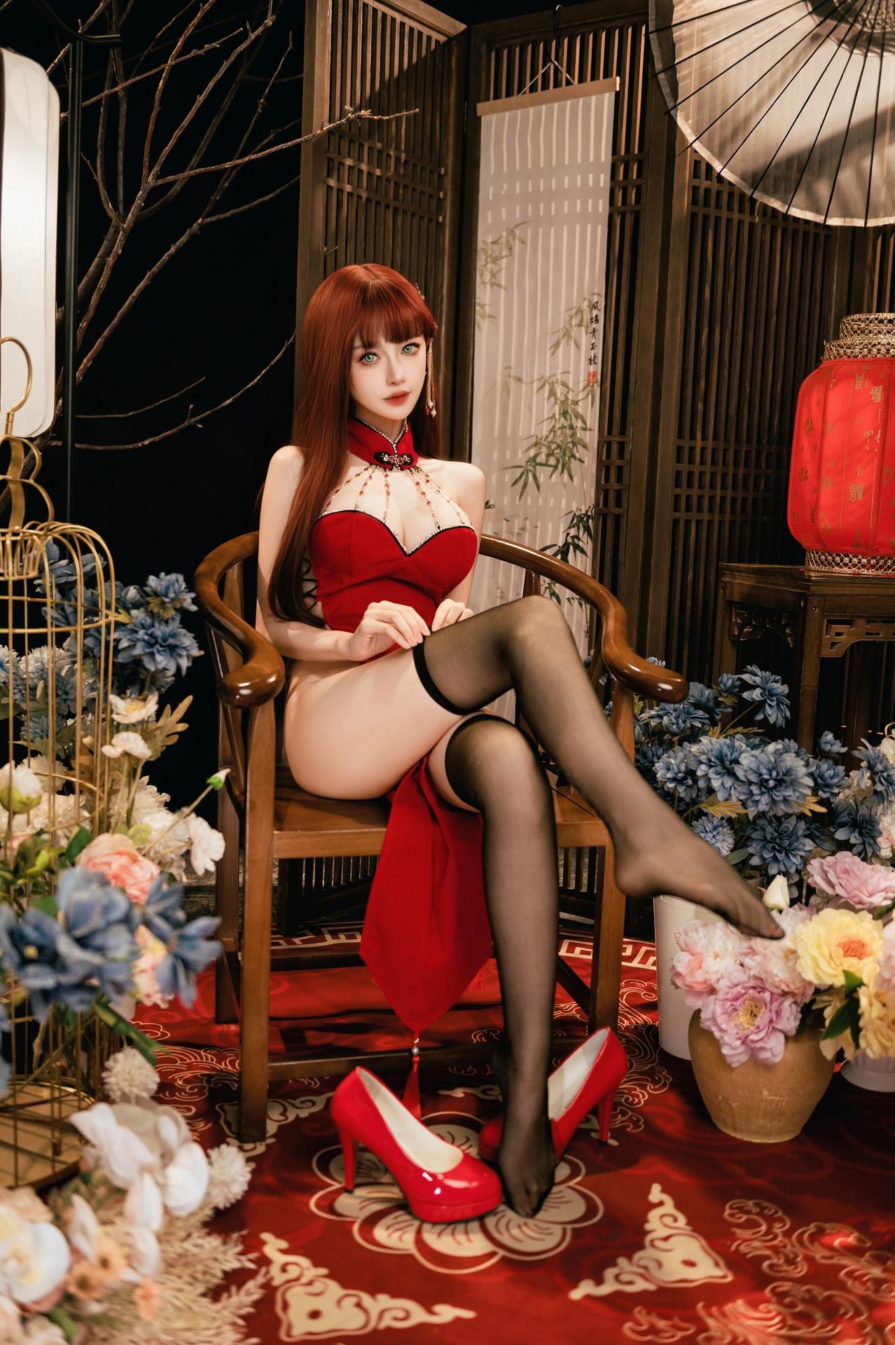 [写真] Shika小鹿鹿 - NO.136 ชุดกี่เพ้าสีแดงรับปีใหม่: ถ่ายในสตูดิโอฉากตรุษจีน 30P