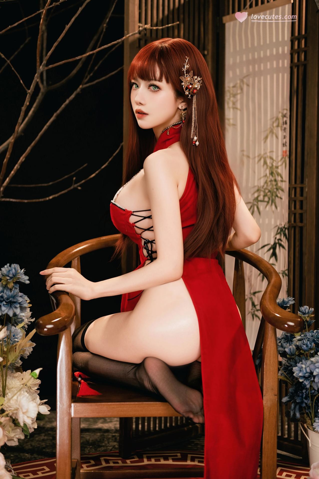 [写真] Shika小鹿鹿 - NO.136 Áo sườn xám đỏ Tết: chụp studio Tết Nguyên Đán 30P