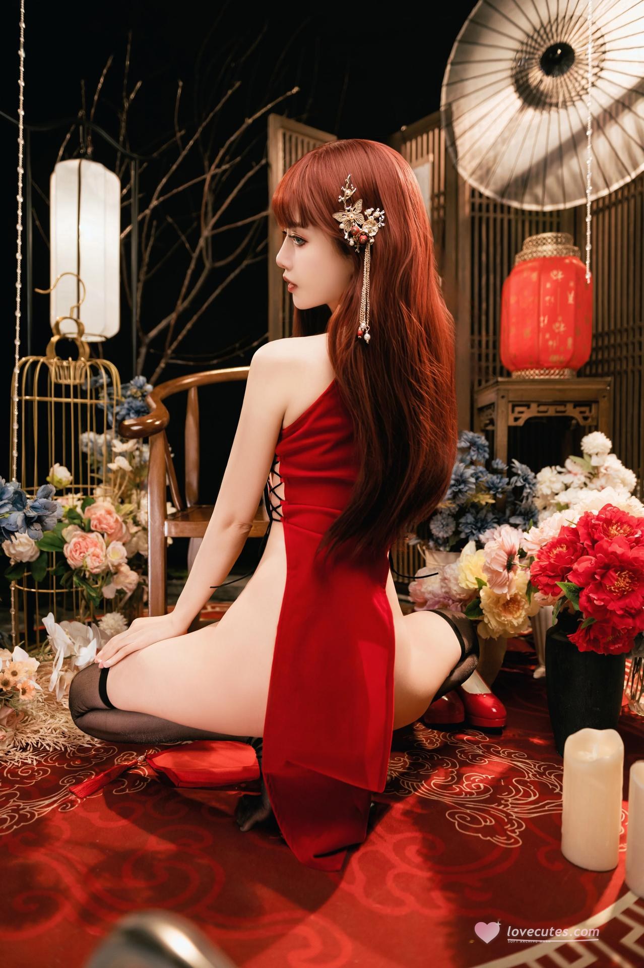 [写真] Shika小鹿鹿 - NO.136 Áo sườn xám đỏ Tết: chụp studio Tết Nguyên Đán 30P