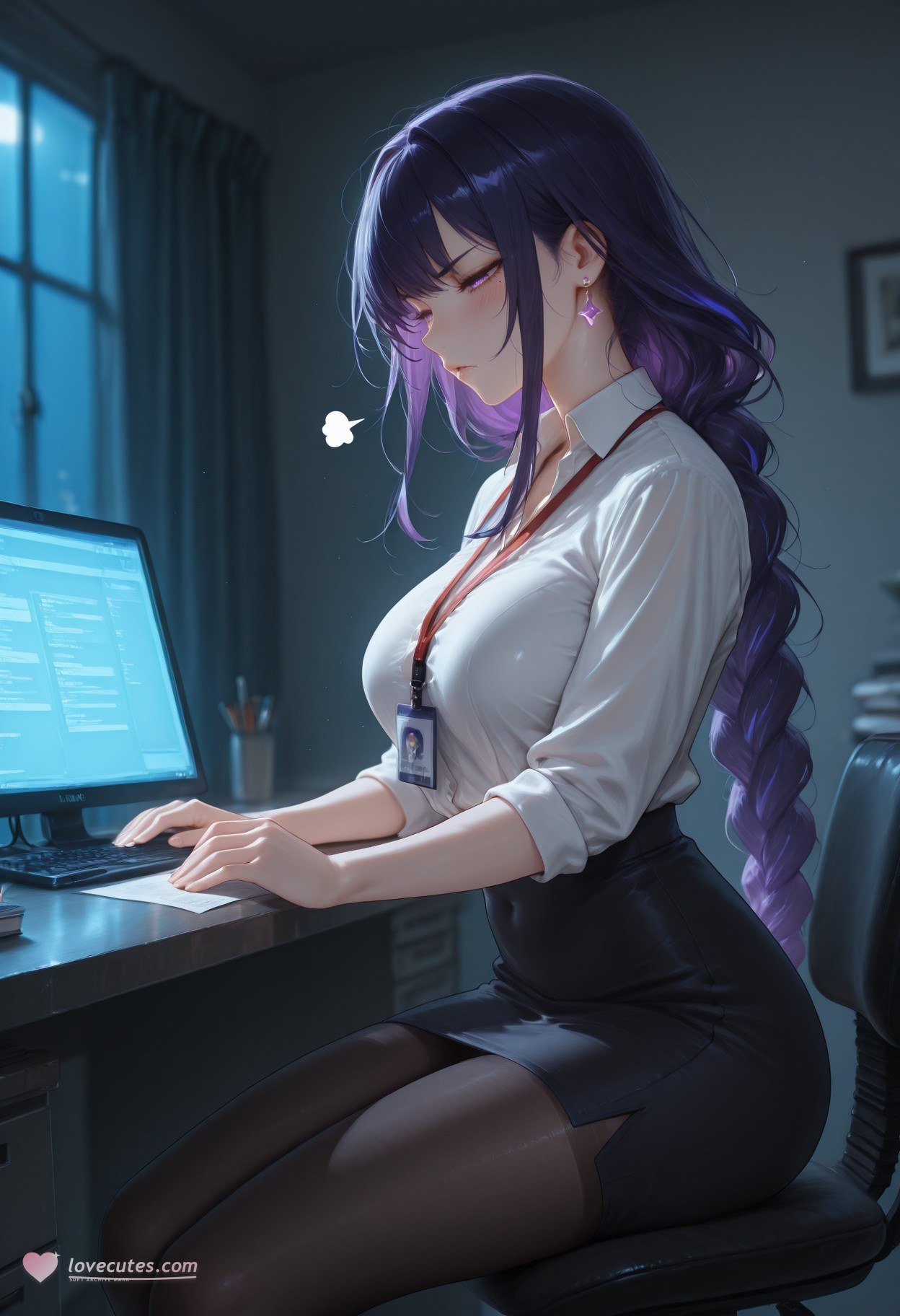 AI Generated Anime Girl - 原神 雷电将军 Preview：OL ชุดกระโปรงดำ ถุงน่องดำ 112P