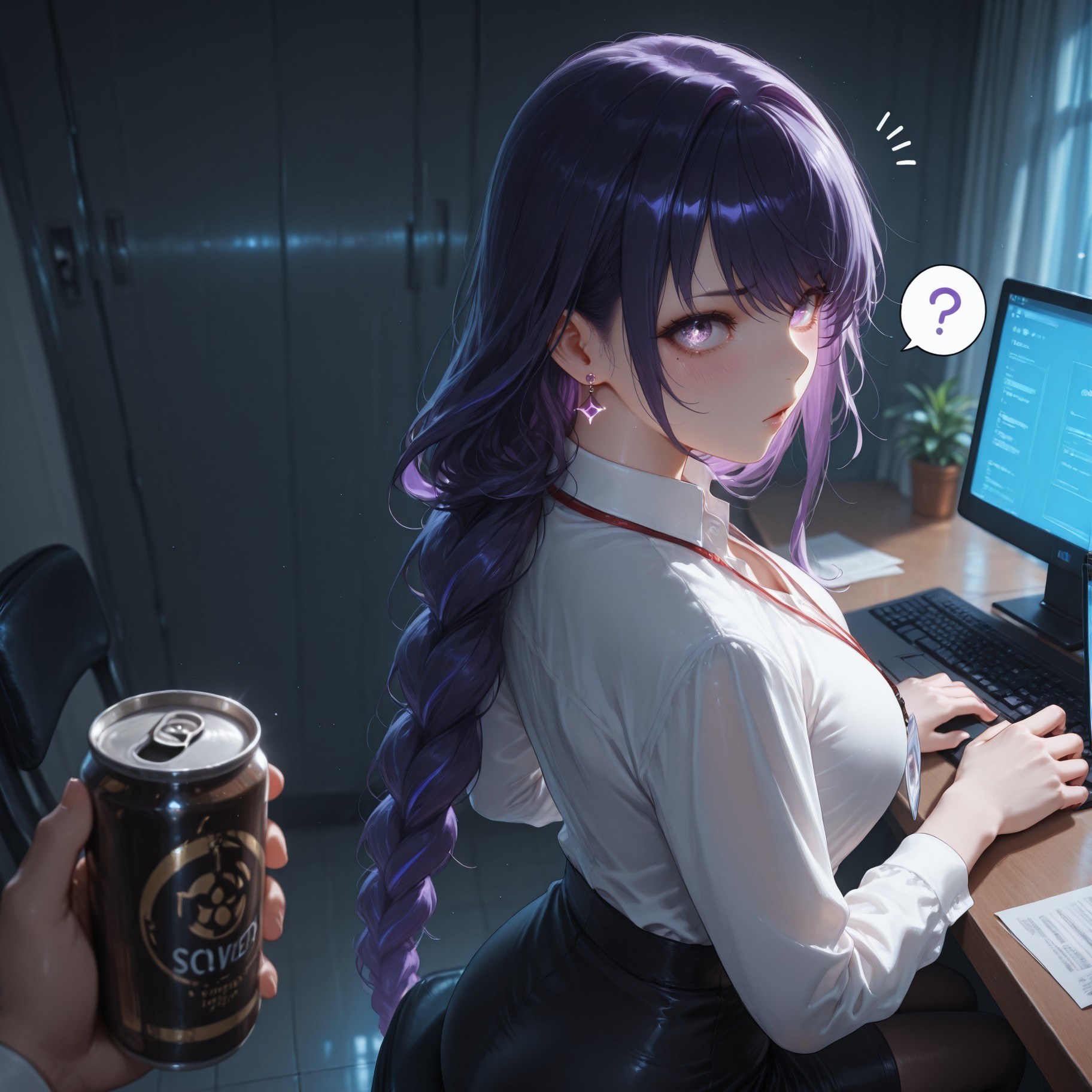 AI Generated Anime Girl - 原神 雷电将军 Preview：OL ชุดกระโปรงดำ ถุงน่องดำ 112P