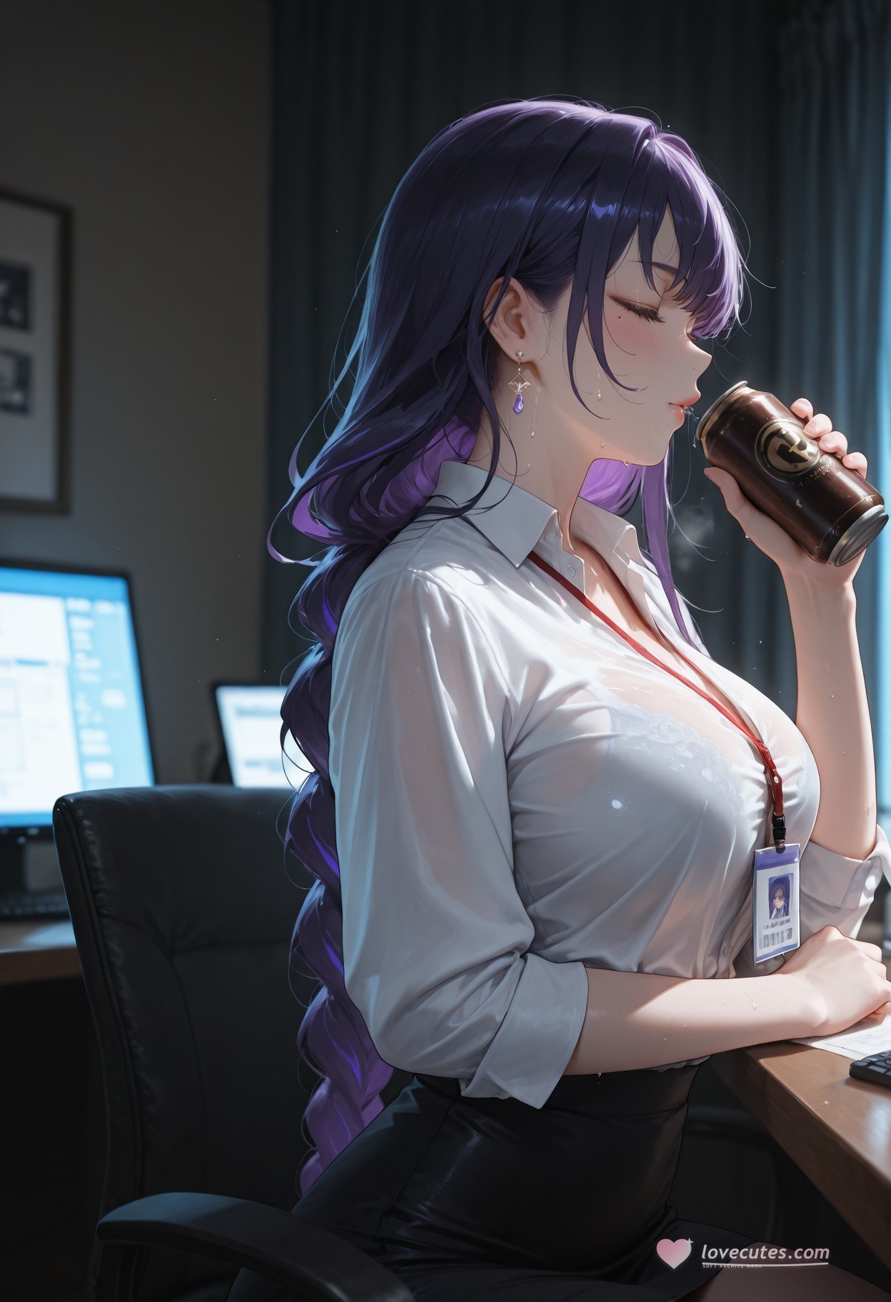 AI Generated Anime Girl - 原神 雷电将军 Preview：OL套裙黑丝 112P