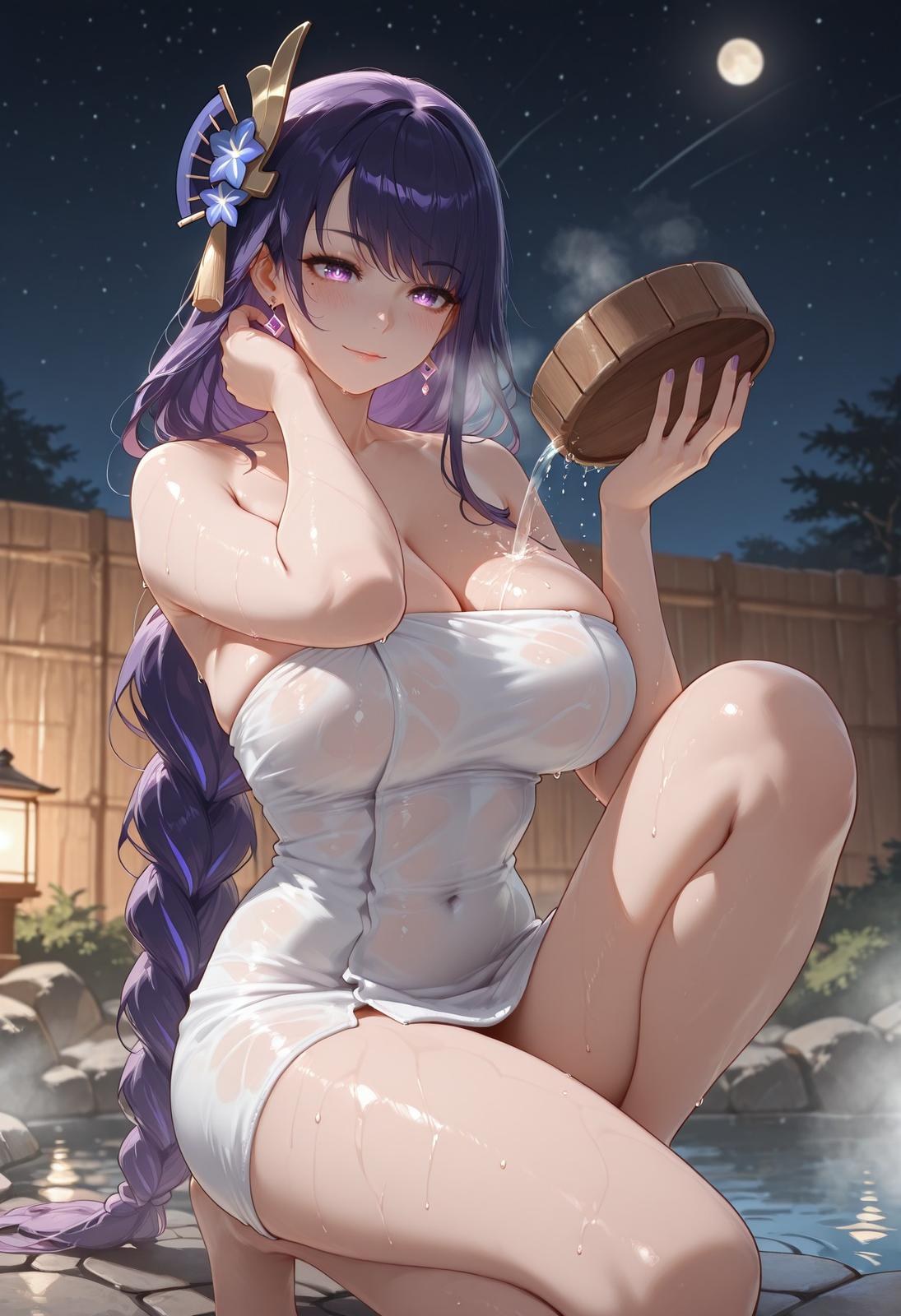 AI Generated Anime Girl - Genshin Raiden Shogun: Lace Lingerie Bed Photos Showing Exposed Vulva 213P