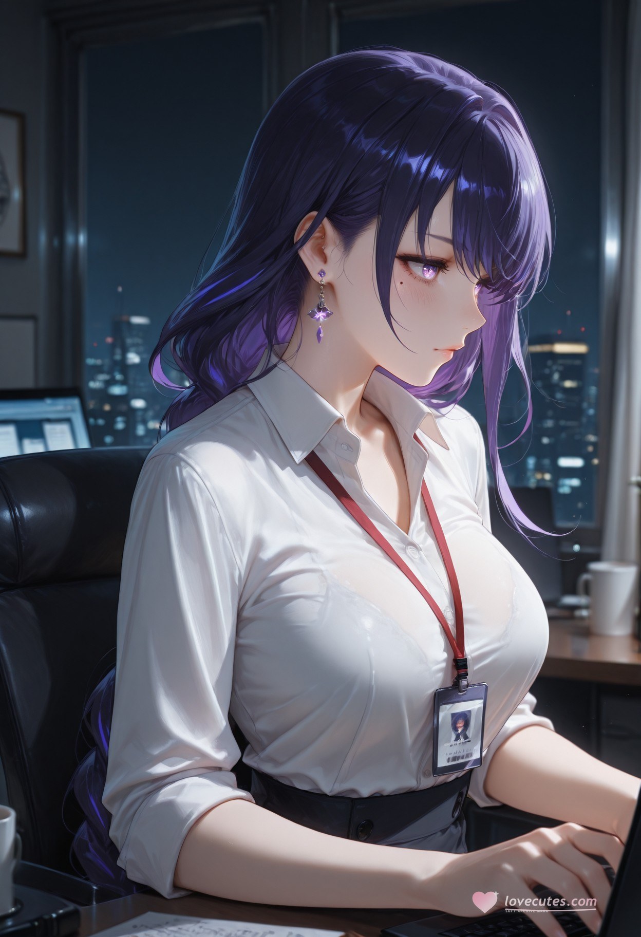 AI Generated Anime Girl - 原神 雷电将军：OL ชุดกระโปรง ถุงน่องดำ 382P
