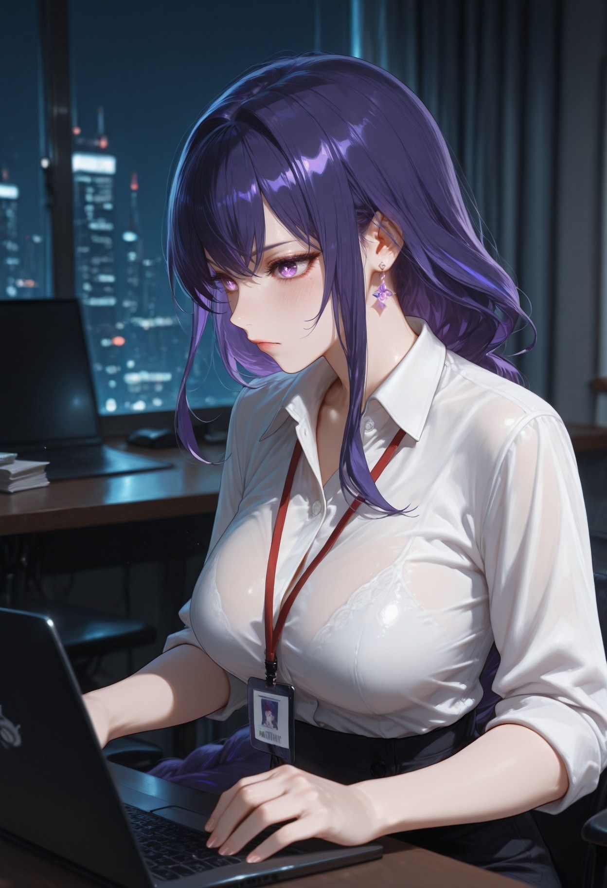 AI Generated Anime Girl - 原神 雷电将军：OL ชุดกระโปรง ถุงน่องดำ 382P