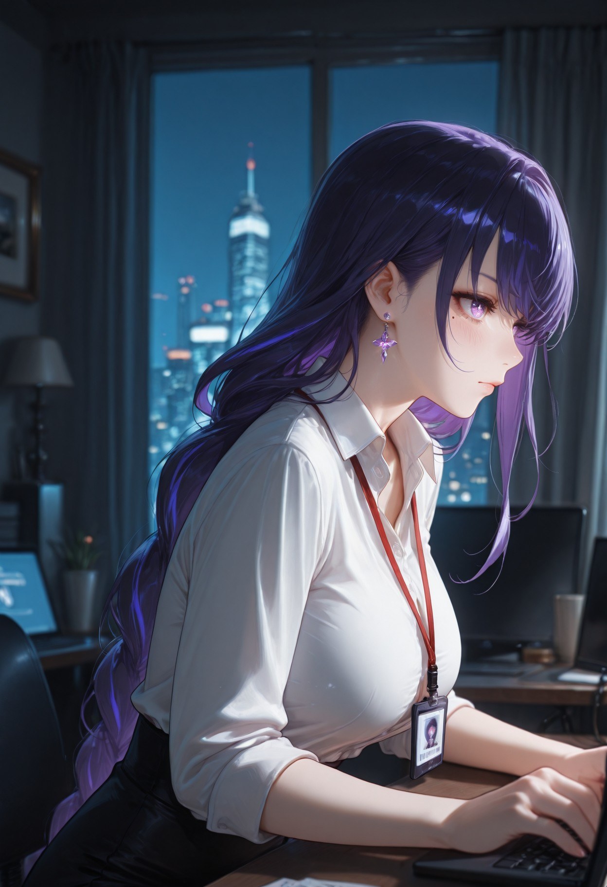 AI Generated Anime Girl - 原神 雷电将军：OL ชุดกระโปรง ถุงน่องดำ 382P