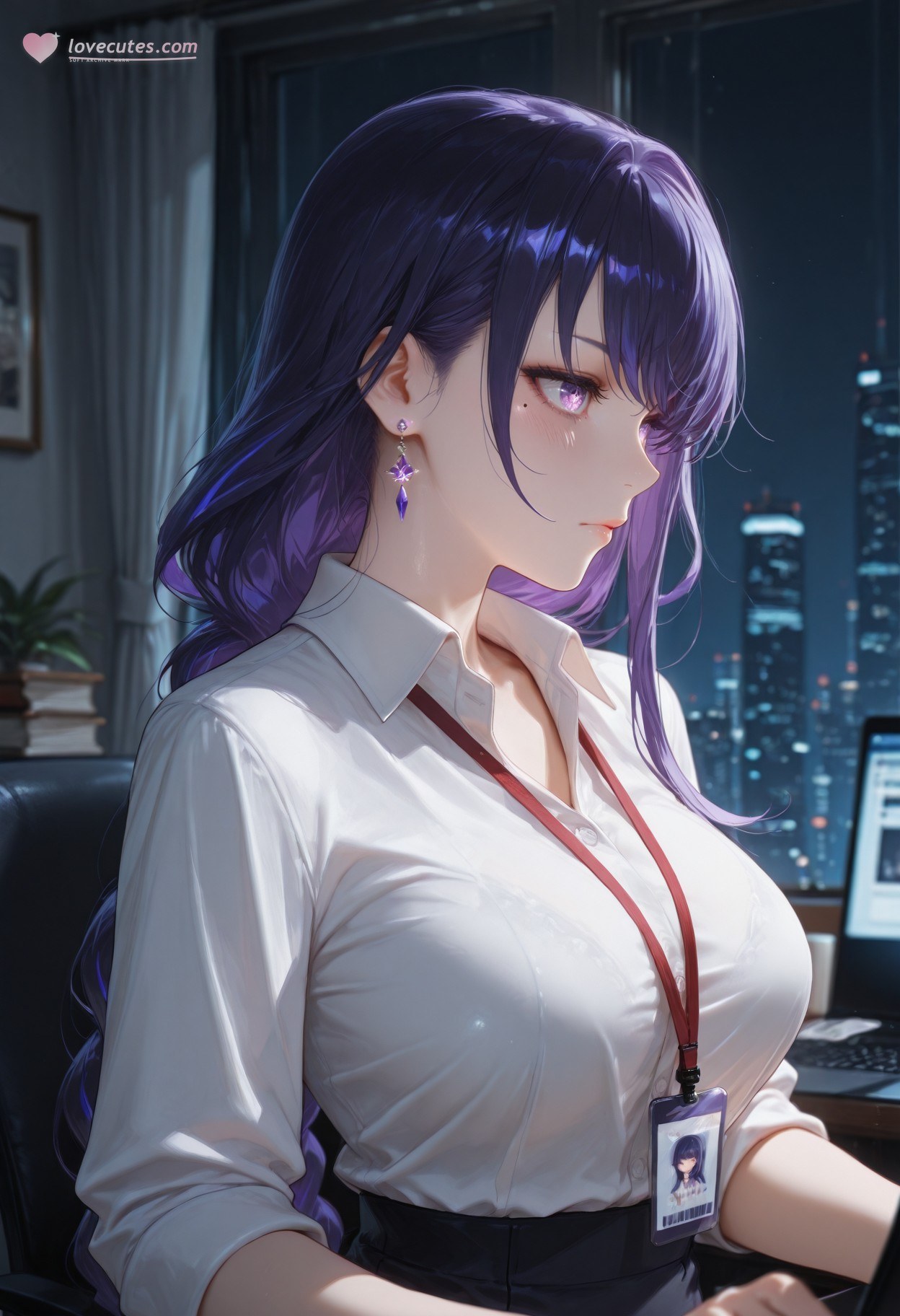 AI Generated Anime Girl - 原神 雷电将军：OL ชุดกระโปรง ถุงน่องดำ 382P