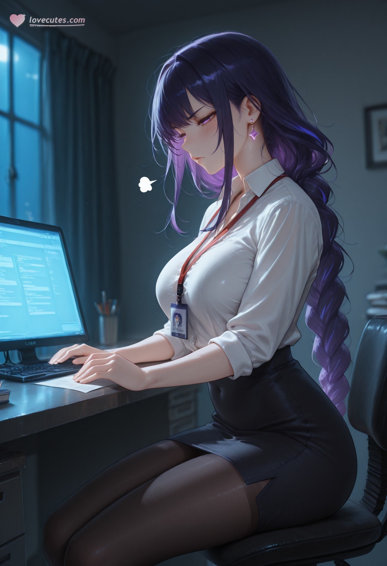 AI Generated Anime Girl - Genshin Raiden Shogun: OL Skirt Suit Black Stockings 382P