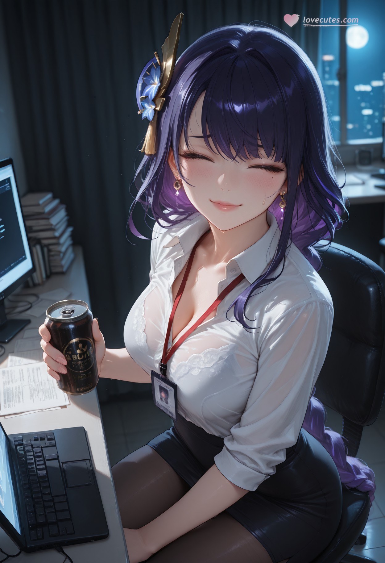 AI Generated Anime Girl - 原神 雷电将军：OL套裙黑丝 382P