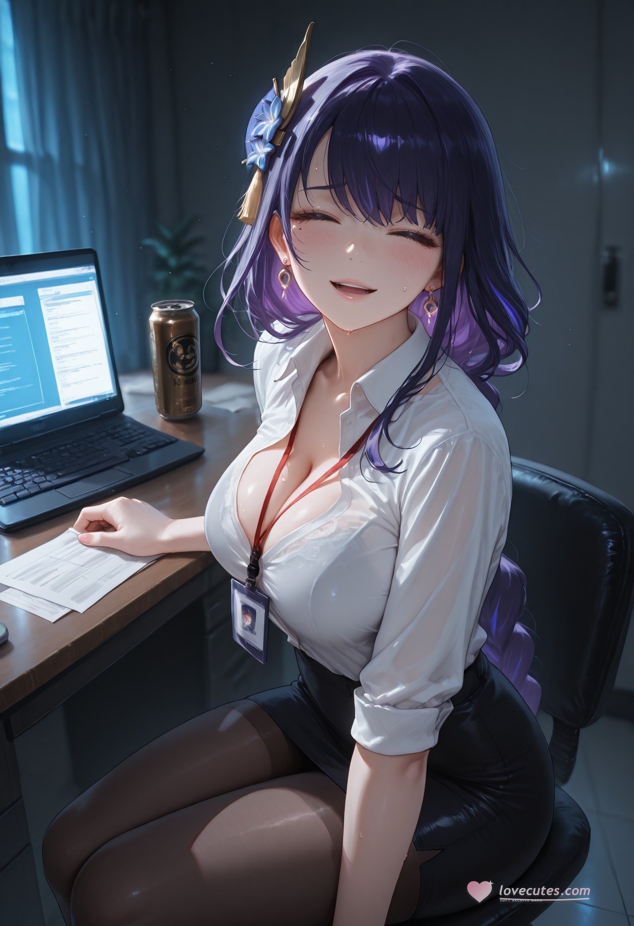 AI Generated Anime Girl - 原神 雷电将军：OL套裙黑丝 382P