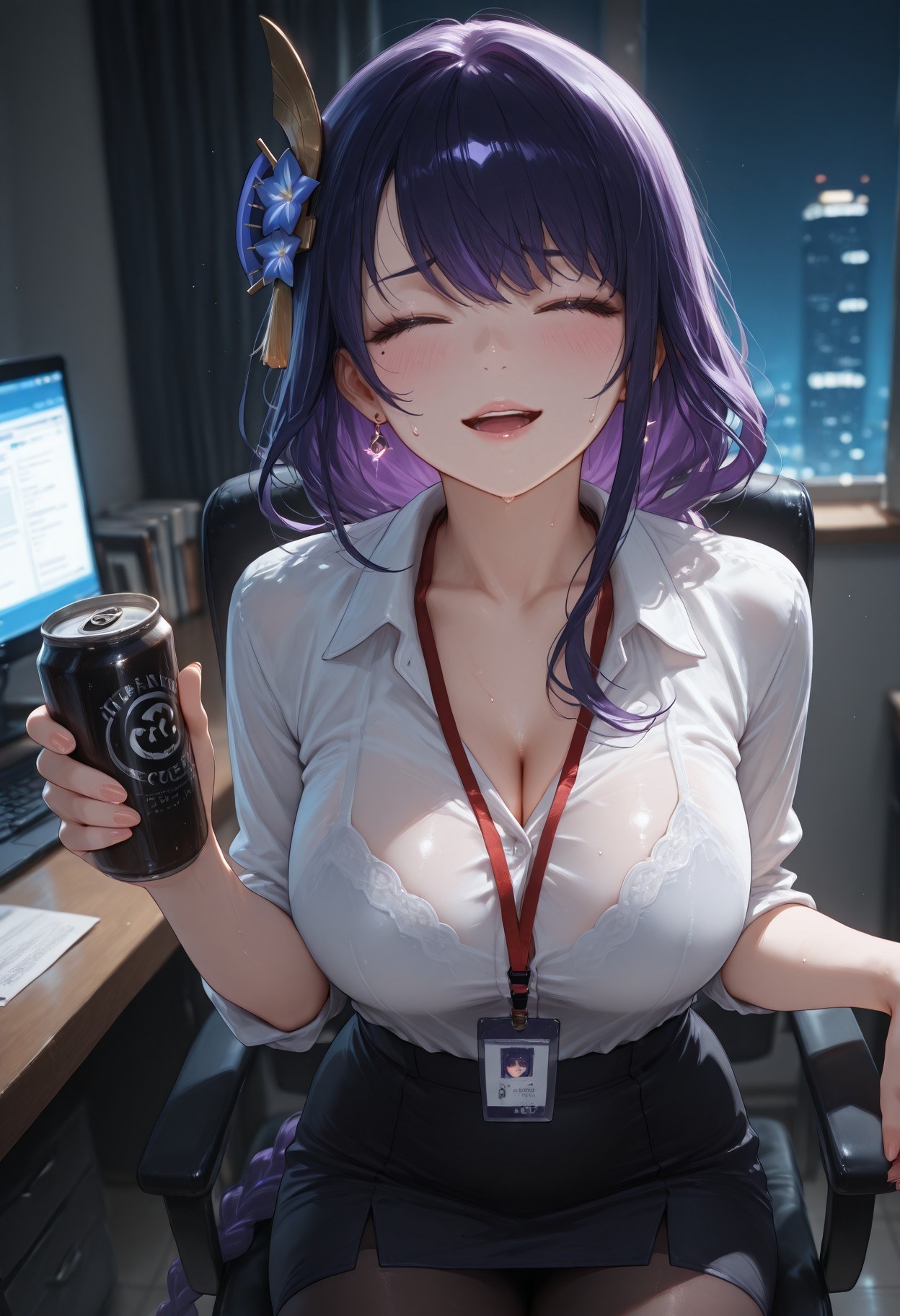 AI Generated Anime Girl - 原神 雷电将军：OL套裙黑丝 382P