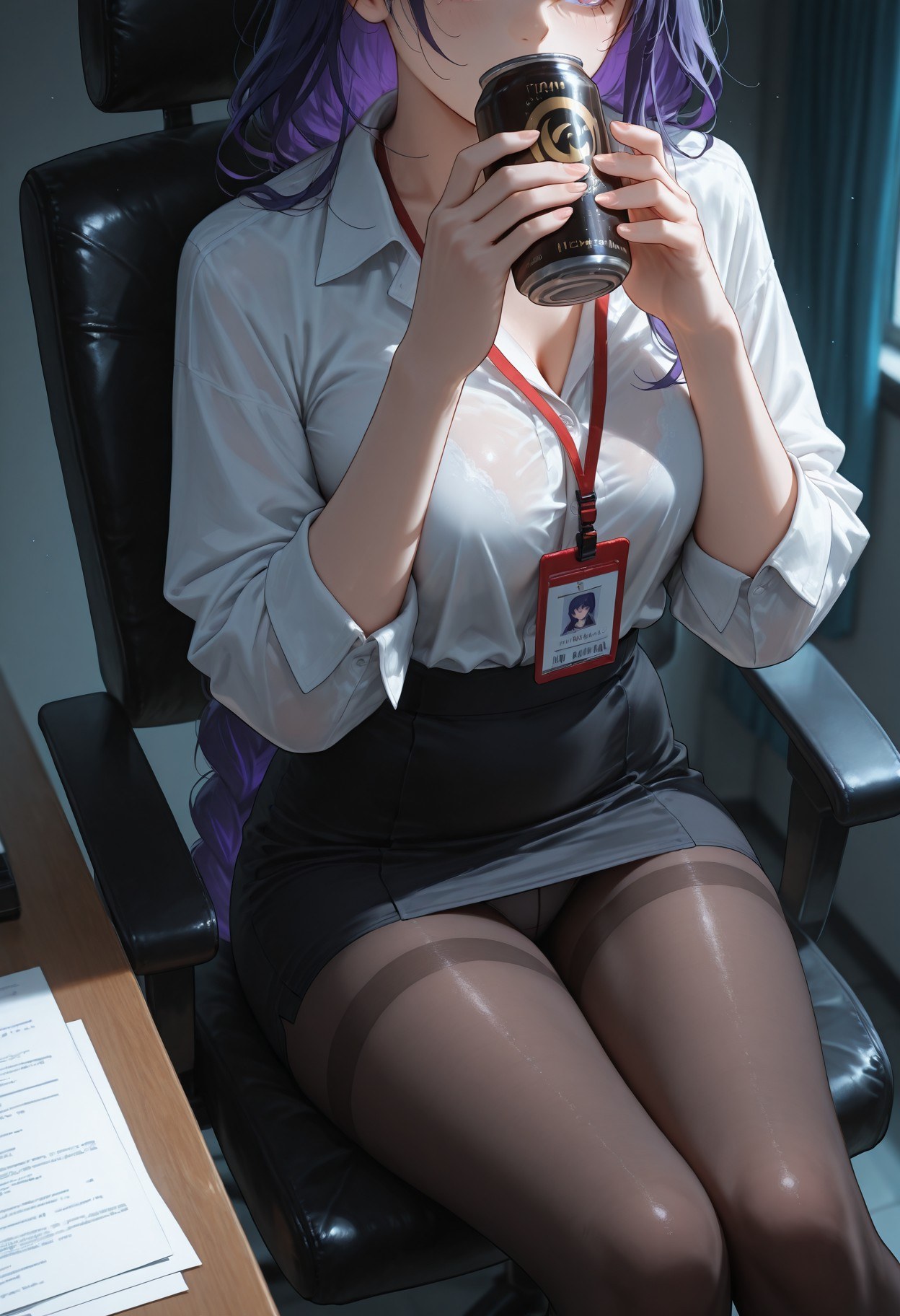 AI Generated Anime Girl - 原神 雷电将军：OL套裙黑丝 382P