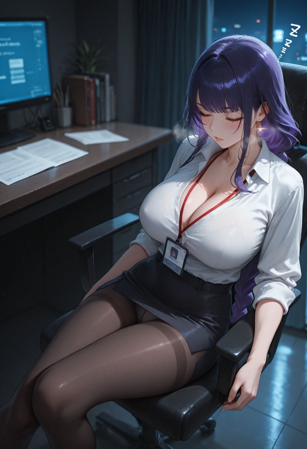 AI Generated Anime Girl - 原神 雷电将军：OL套裙黑丝 382P