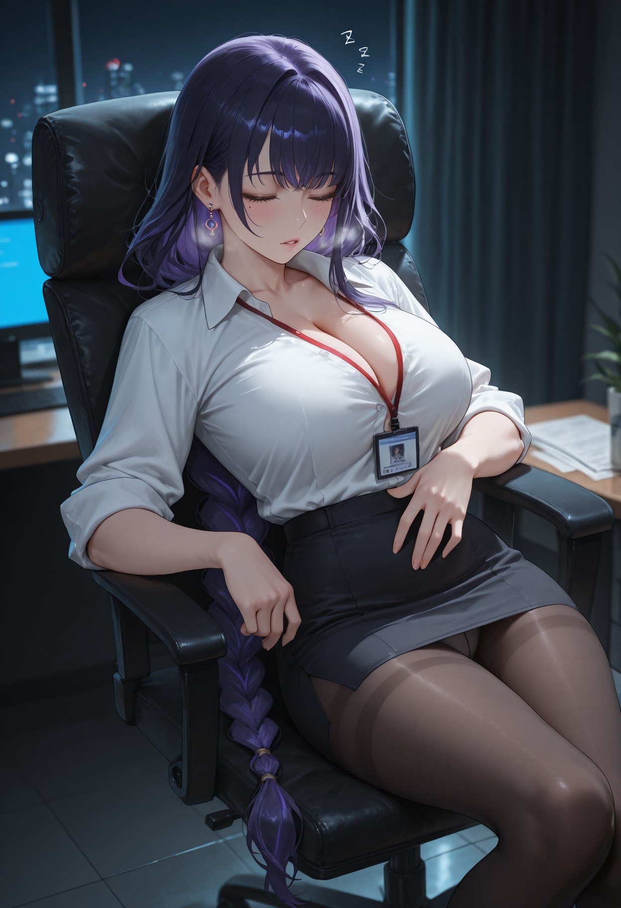 AI Generated Anime Girl - 原神 雷电将军：OL套裙黑丝 382P