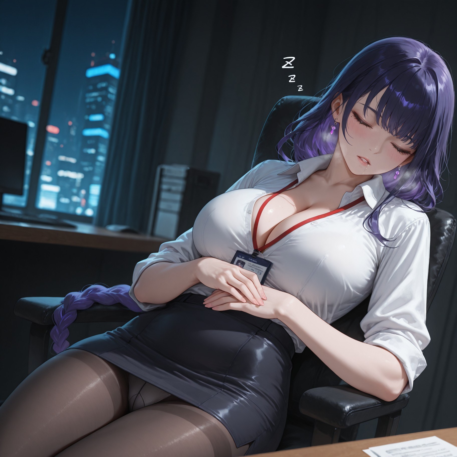 AI 生成動漫女孩 - 原神 雷電將軍：OL套裙黑絲 382P