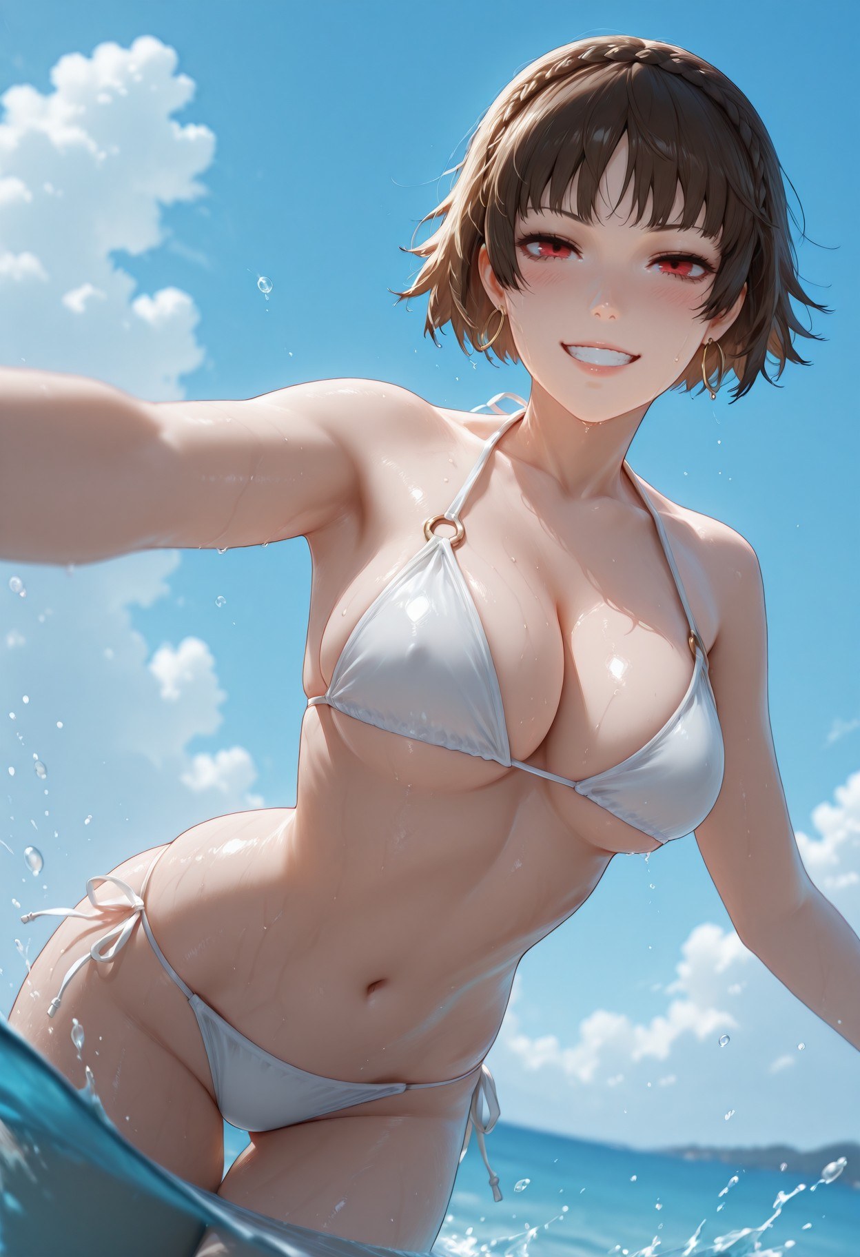 AI Generated Anime Girl - Persona 5 Makoto Niijima: Swimsuit Wet Body Exposed 290P
