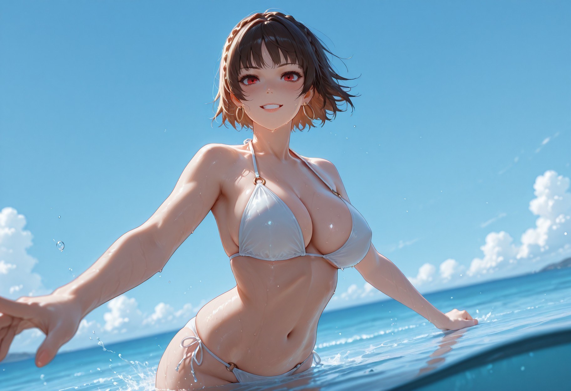 AI Generated Anime Girl - Persona 5 Makoto Niijima: Swimsuit Wet Body Exposed 290P