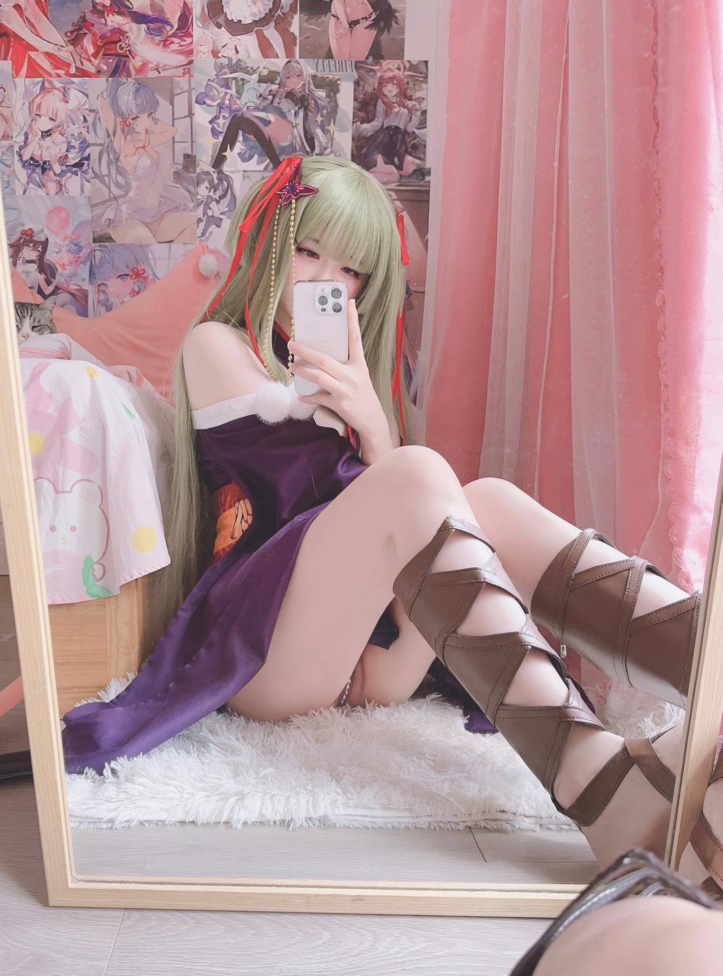 [cosplay] 呆呆Misa - 千恋万花 丛雨：ผมขาว ชุดกิโมโน มิโกะ ถุงน่องสีขาว ขาเรียวสวย 17P2V