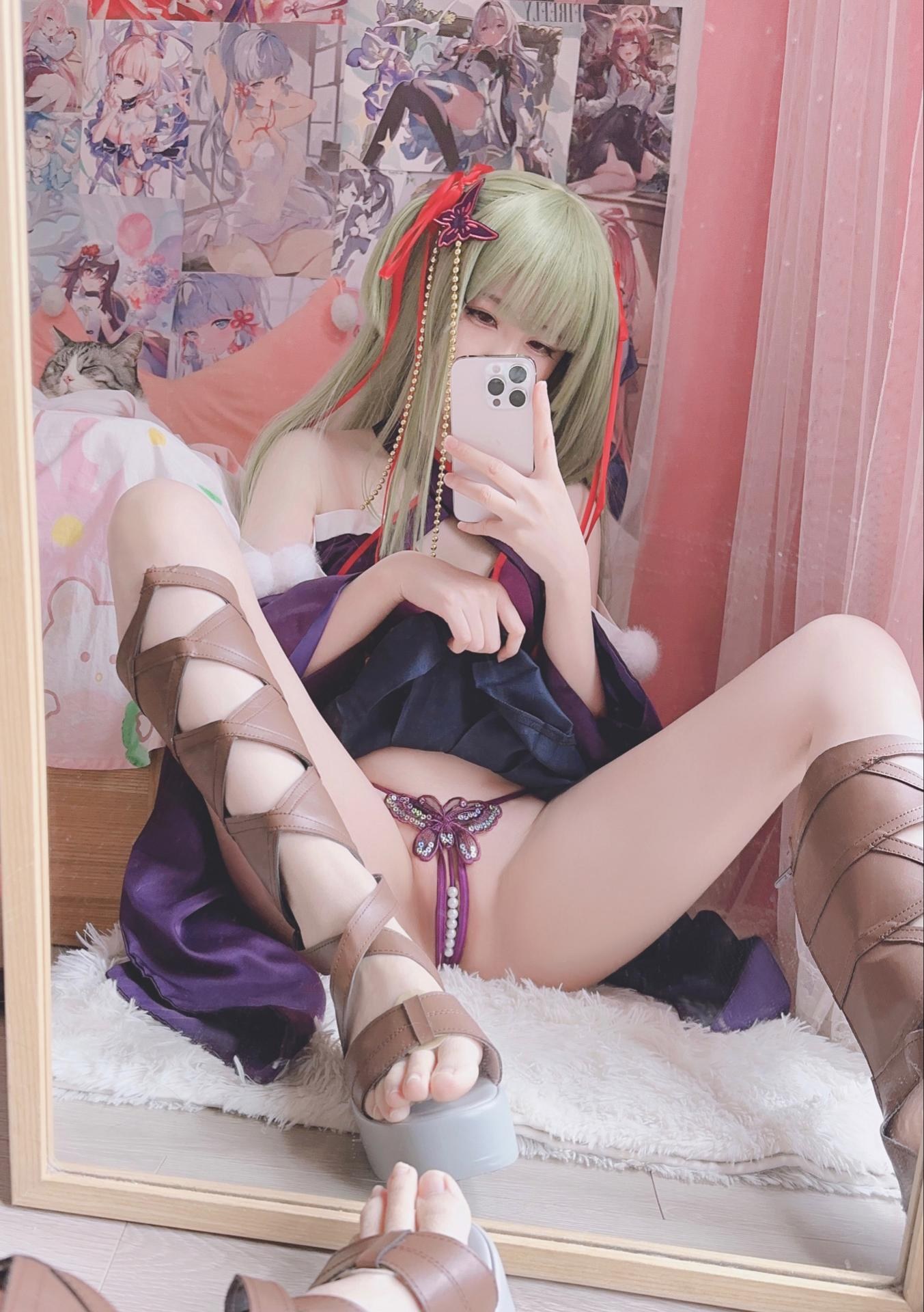 [cosplay] 呆呆Misa - 千恋万花 丛雨：ผมขาว ชุดกิโมโน มิโกะ ถุงน่องสีขาว ขาเรียวสวย 17P2V