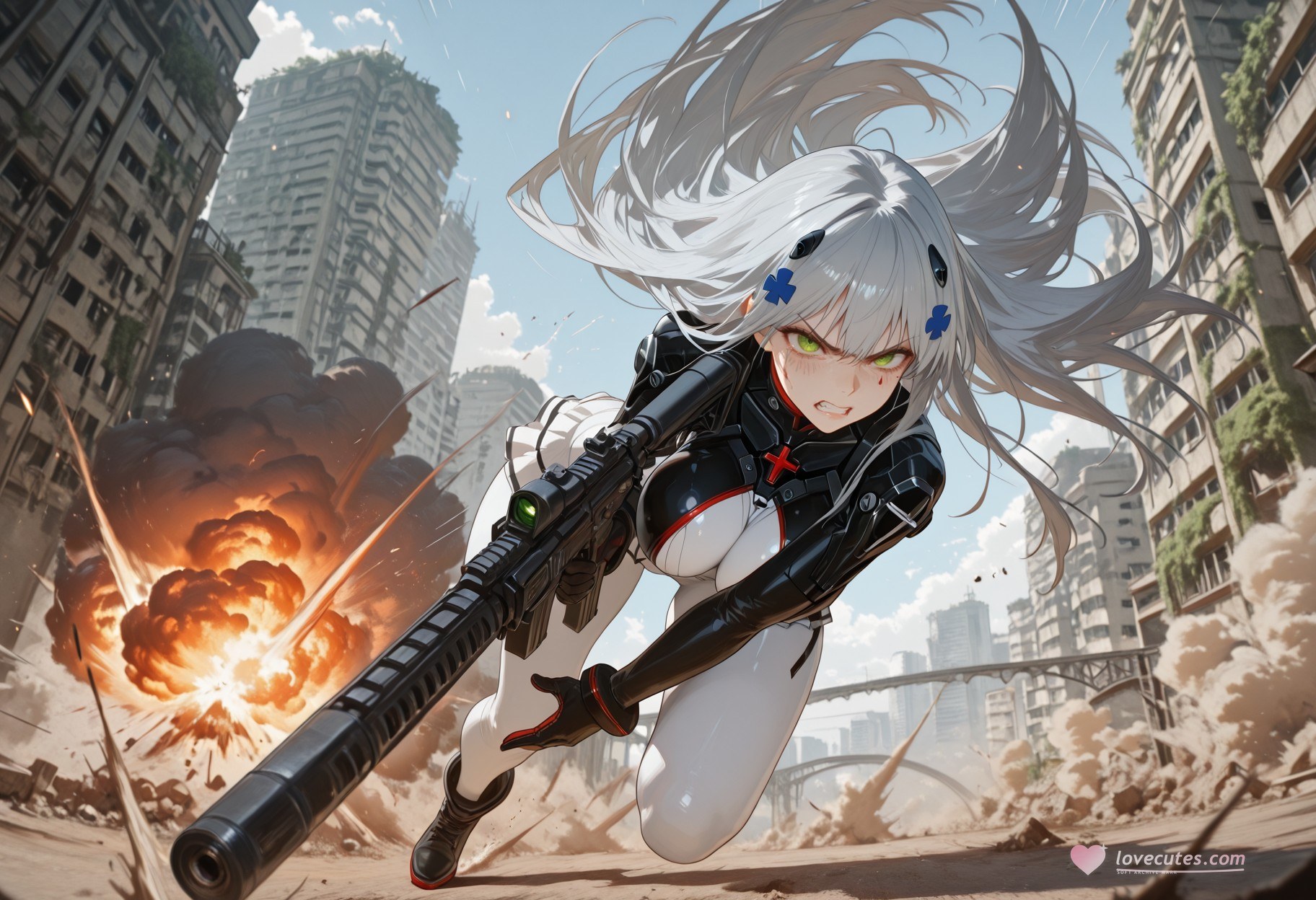 สาวอนิเมะที่สร้างด้วย AI - 少女前线 HK416：ชุดรัดรูปเปียกชื้น露穴 291P