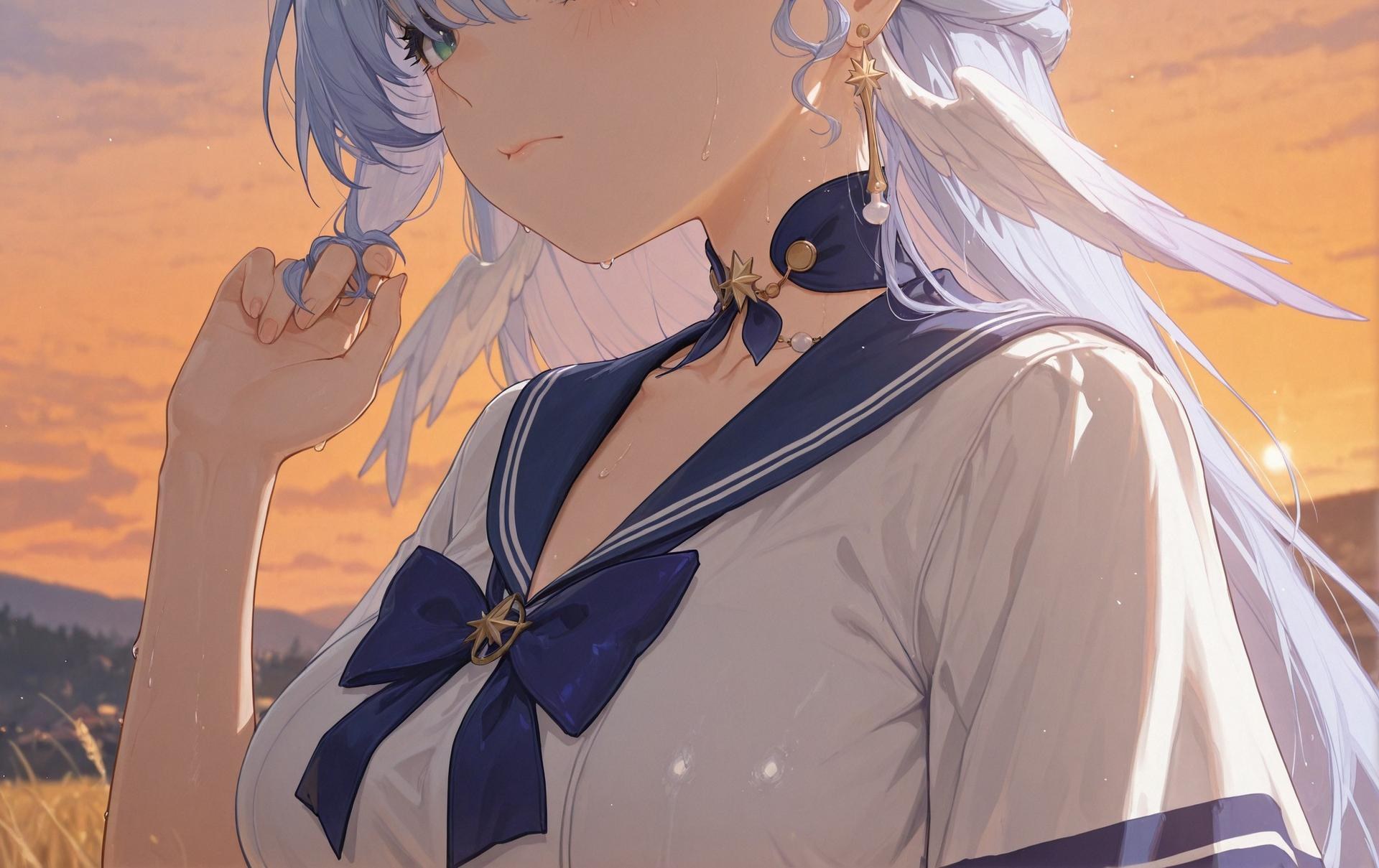 AI 生成動漫女孩 - 崩壞：星穹鐵道 知更鳥：學生裝濕身露穴 186P