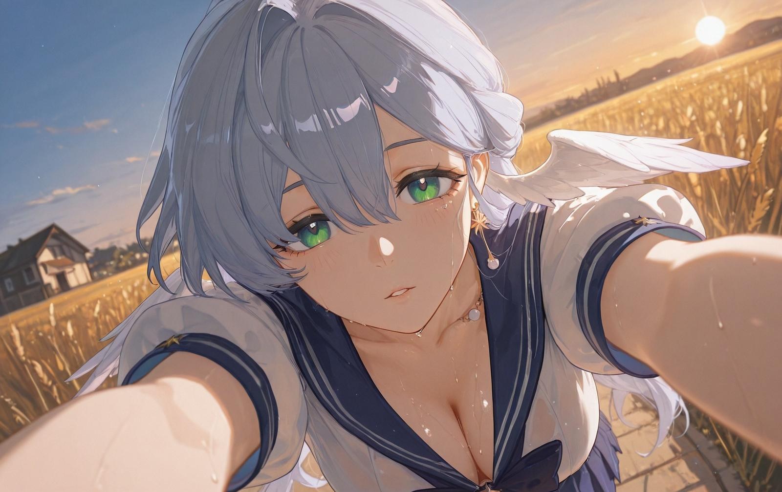 AI 生成動漫女孩 - 崩壞：星穹鐵道 知更鳥：學生裝濕身露穴 186P