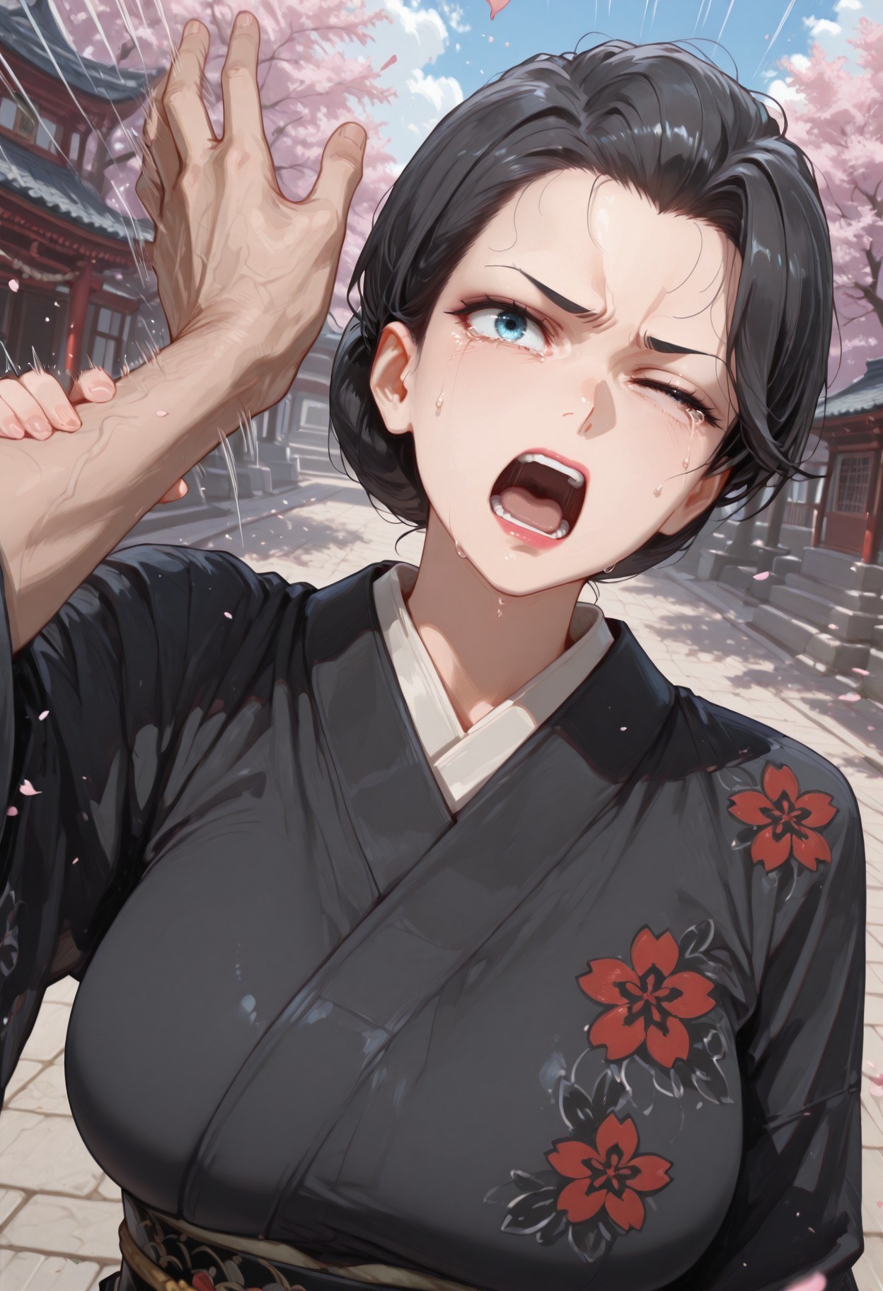 AI Generated Anime Girl - 我的青春恋爱物语果然有问题 雪之下母：黑丝蕾丝内衣紧身衣学生装湿身露穴 352P
