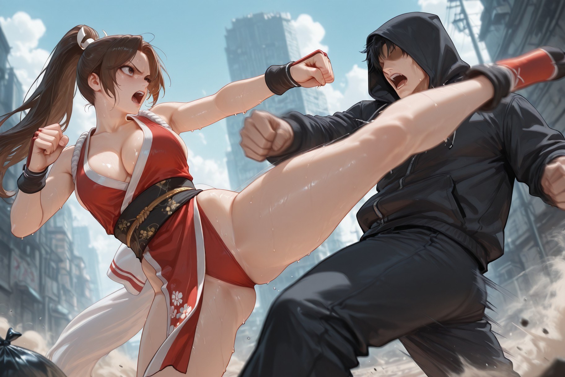 Cô gái anime do AI tạo ra - 拳皇 不知火舞: đồ bó sát ướt người lộ hang 368P