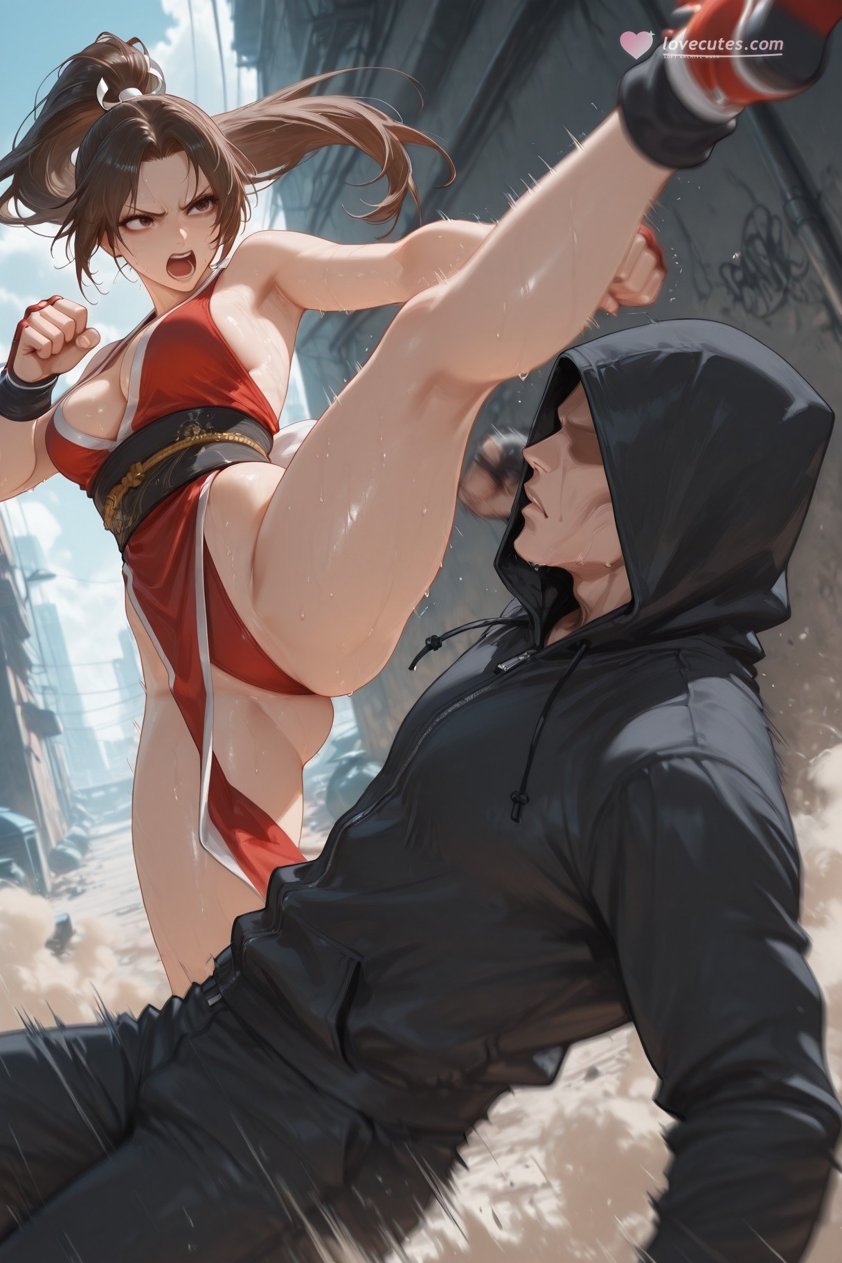 Cô gái anime do AI tạo ra - 拳皇 不知火舞: đồ bó sát ướt người lộ hang 368P