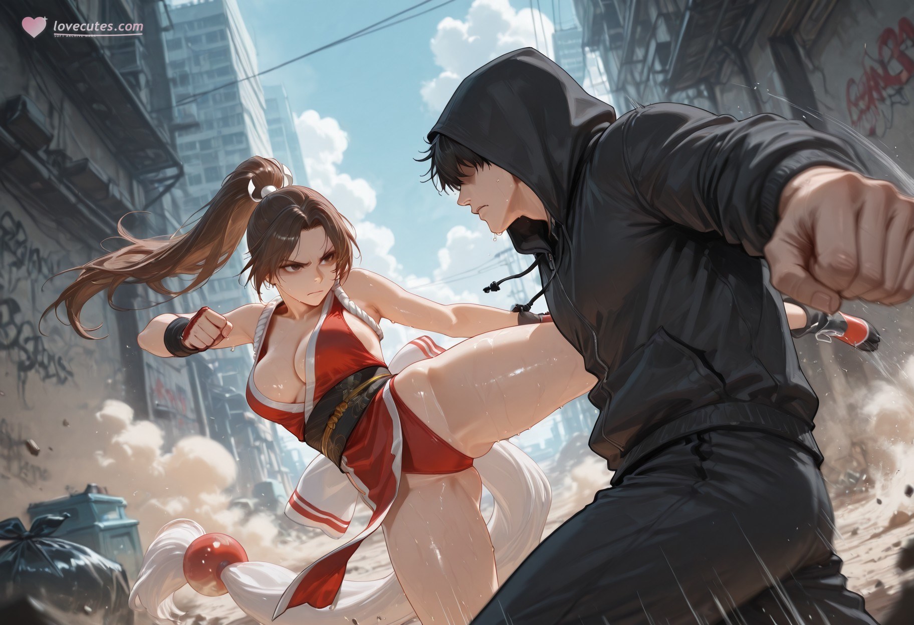 Cô gái anime do AI tạo ra - 拳皇 不知火舞: đồ bó sát ướt người lộ hang 368P