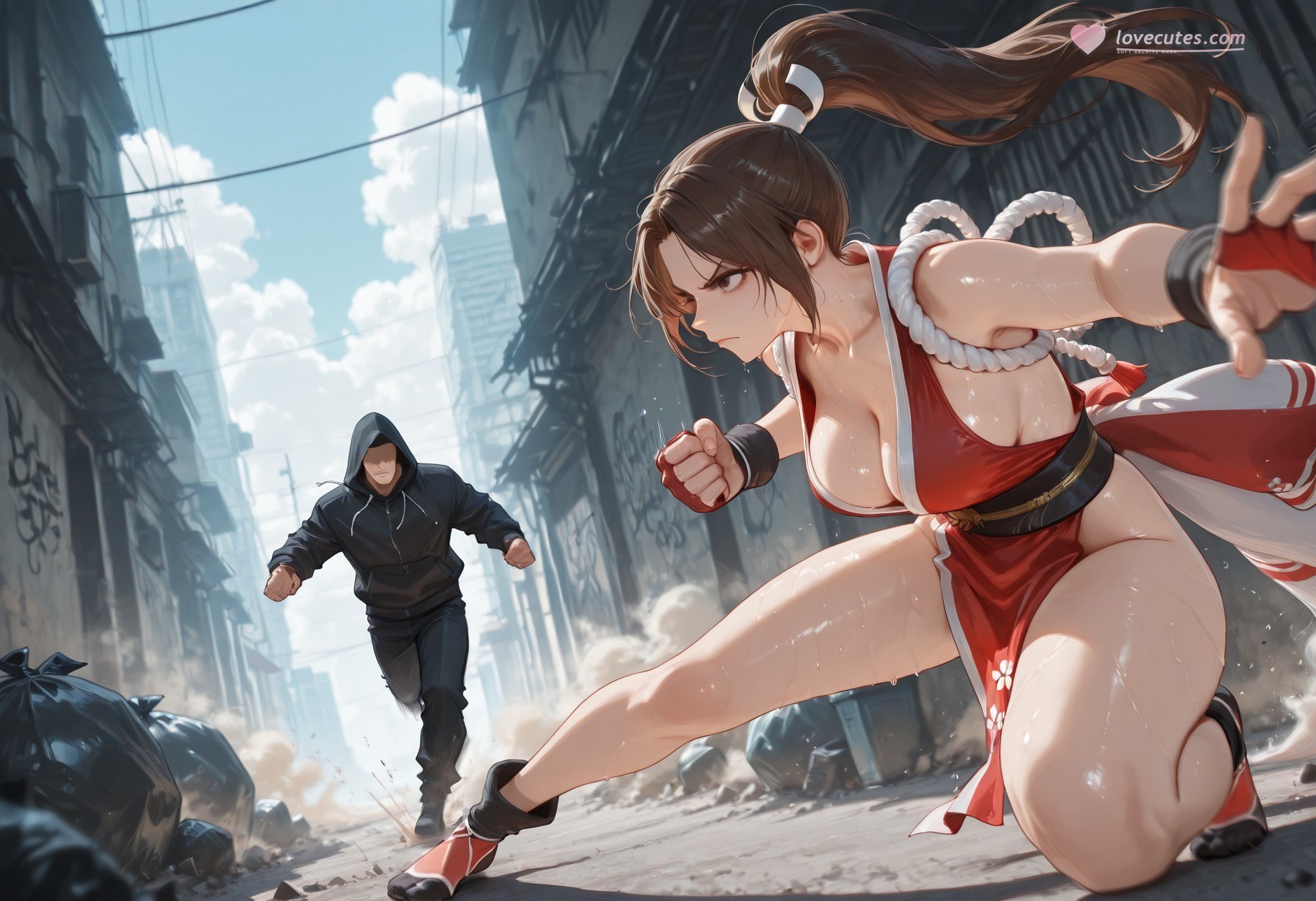 Cô gái anime do AI tạo ra - 拳皇 不知火舞: đồ bó sát ướt người lộ hang 368P