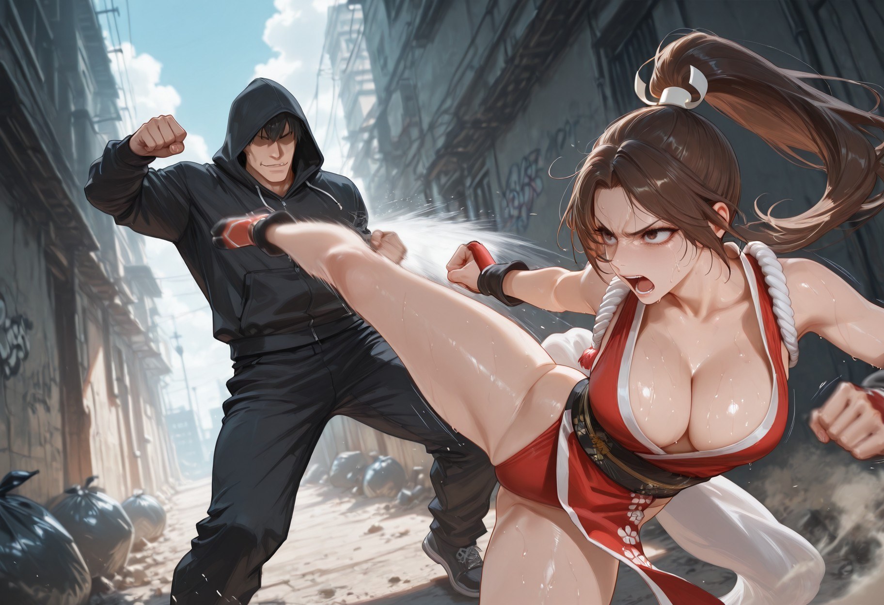 Cô gái anime do AI tạo ra - 拳皇 不知火舞: đồ bó sát ướt người lộ hang 368P