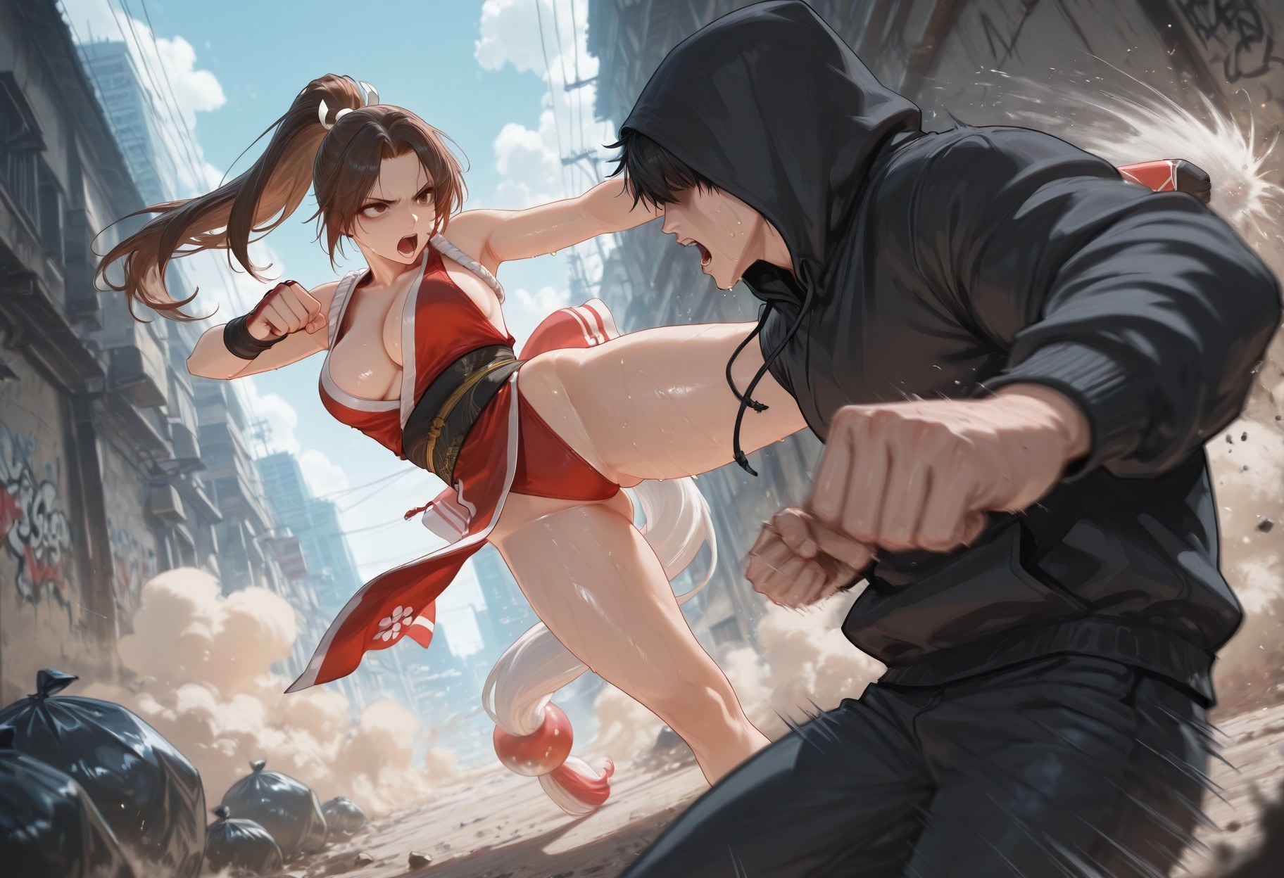 Cô gái anime do AI tạo ra - 拳皇 不知火舞: đồ bó sát ướt người lộ hang 368P