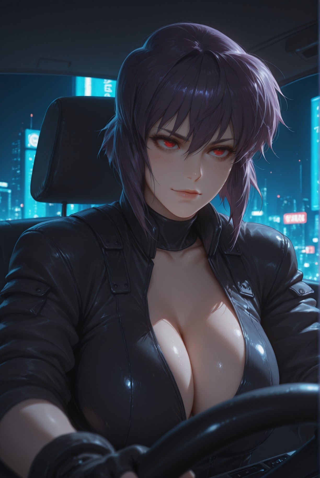 AI Generated Anime Girl - 攻壳机动队 草薙素子：黑丝蕾丝内衣紧身衣湿身露穴 333P