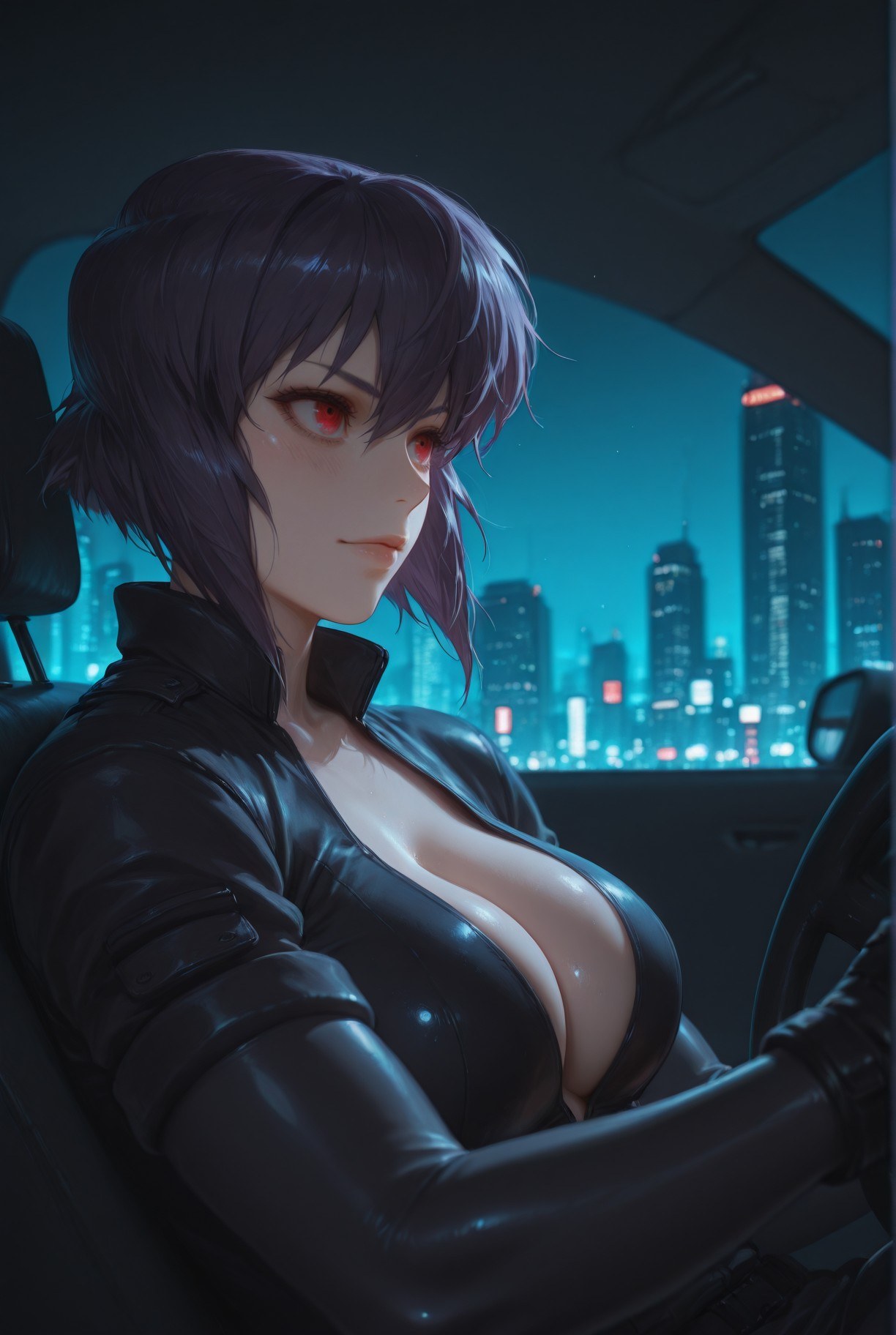 AI Generated Anime Girl - 攻壳机动队 草薙素子：黑丝蕾丝内衣紧身衣湿身露穴 333P