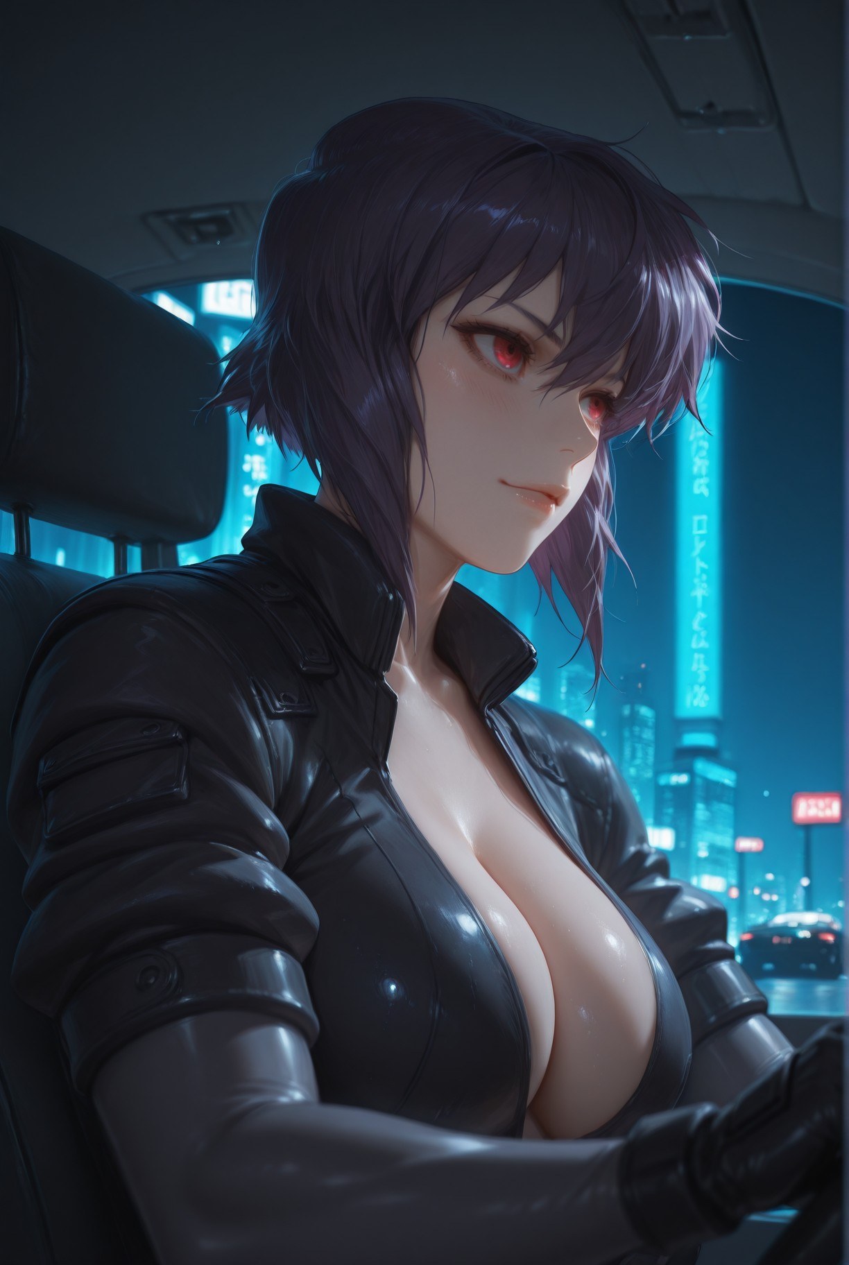 AI Generated Anime Girl - 攻壳机动队 草薙素子：黑丝蕾丝内衣紧身衣湿身露穴 333P