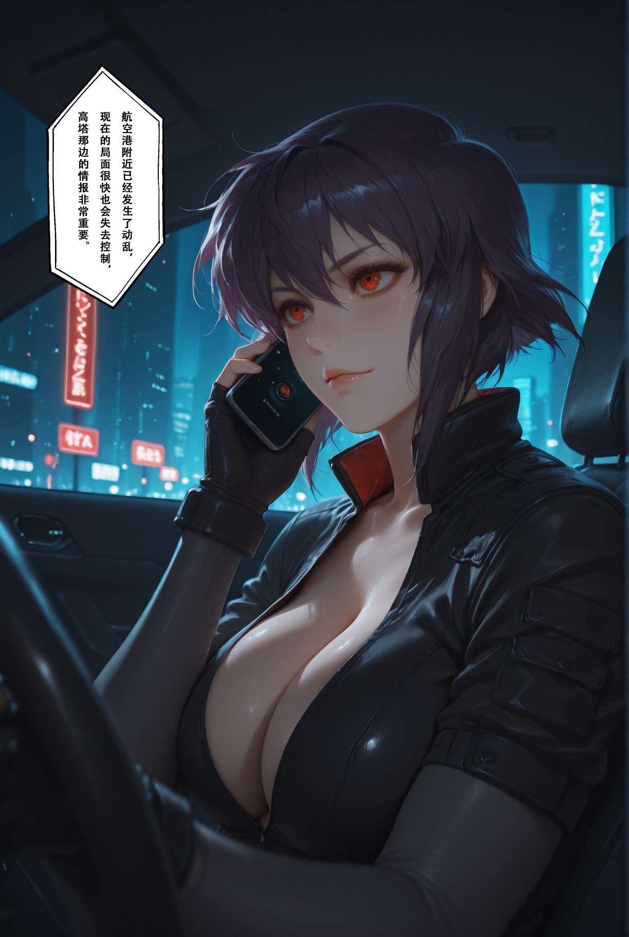 AI Generated Anime Girl - 攻壳机动队 草薙素子：黑색 스타킹 레이스 속옷 타이트 슈트 젖은 몸 노출 333P
