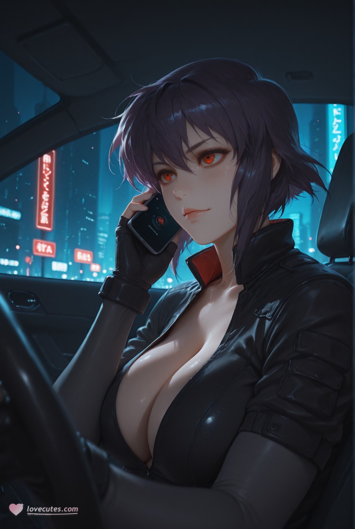 AI Generated Anime Girl - 攻壳机动队 草薙素子：黑색 스타킹 레이스 속옷 타이트 슈트 젖은 몸 노출 333P